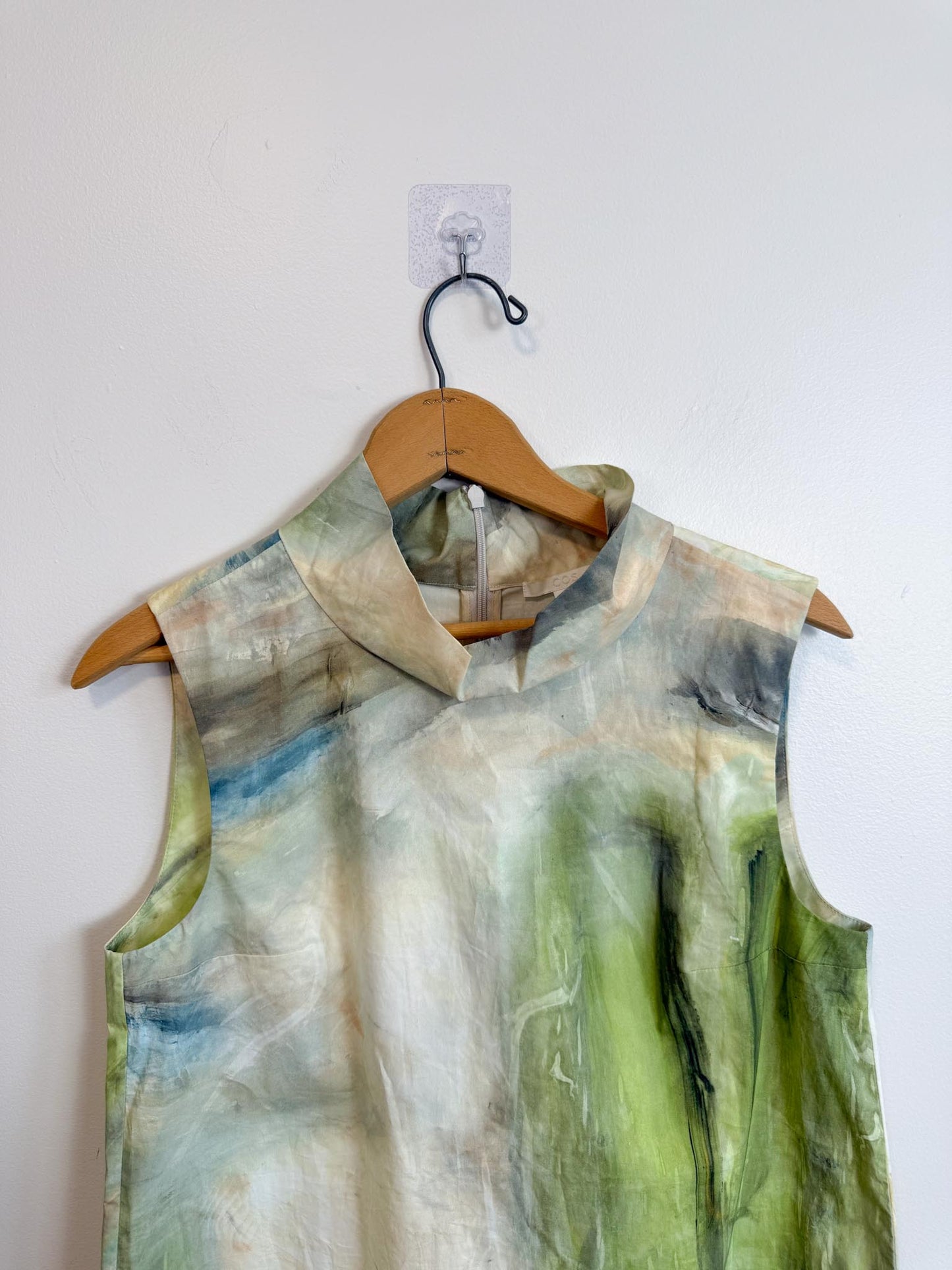 COS Mockneck Sleeveless Top in Blue/Green Watercolour Print (Size 6)