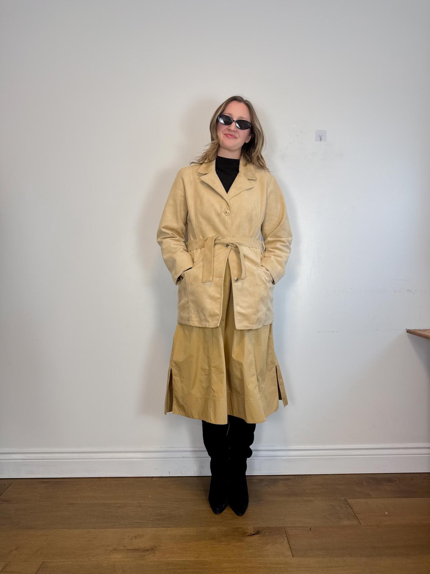 Vintage Emporio Collection by E.A. Faux Suede Wrap Jacket in Beige (Size M)