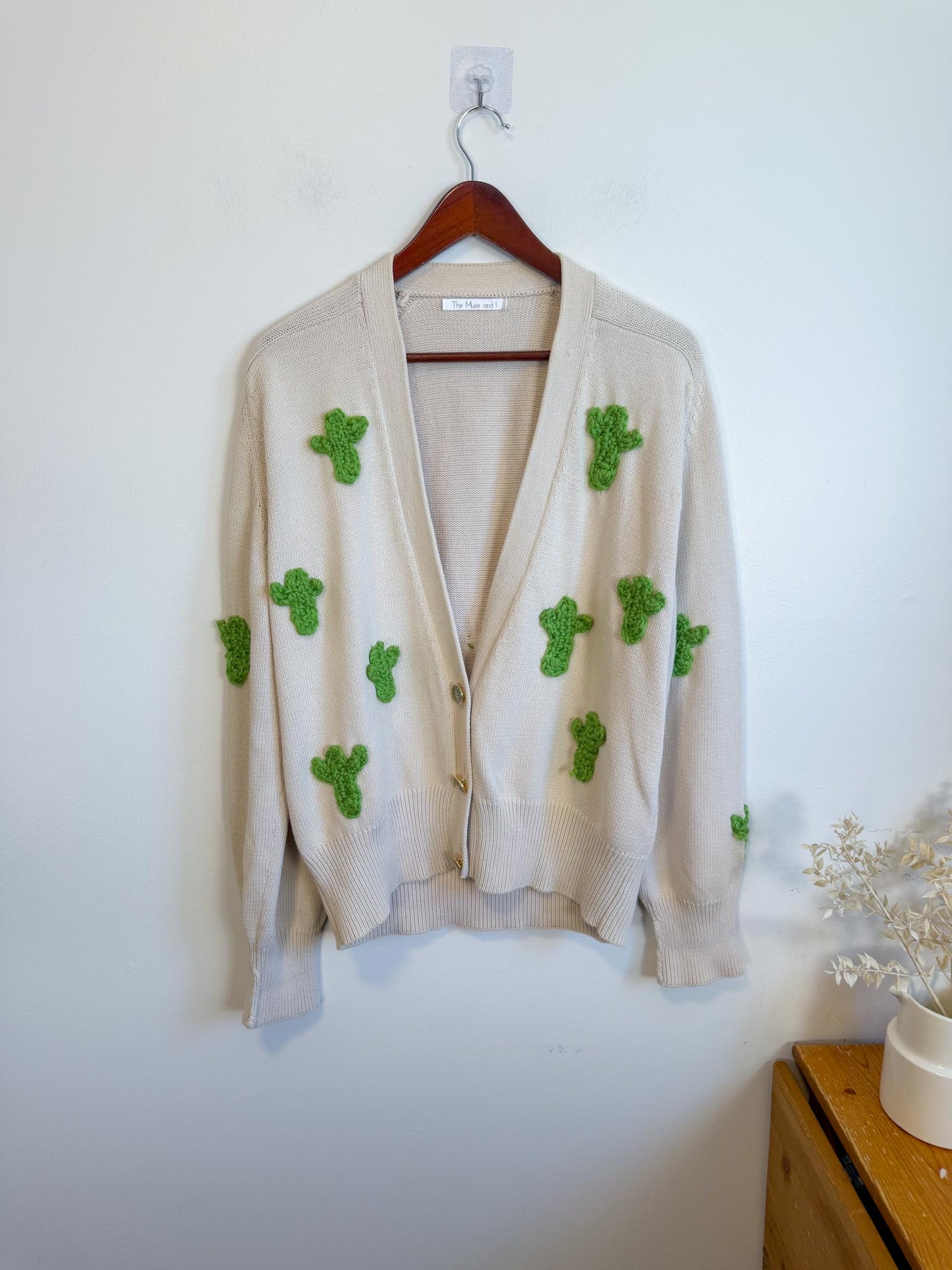 The Muse and I Cardigan with Embroidered Cacti (Size M)