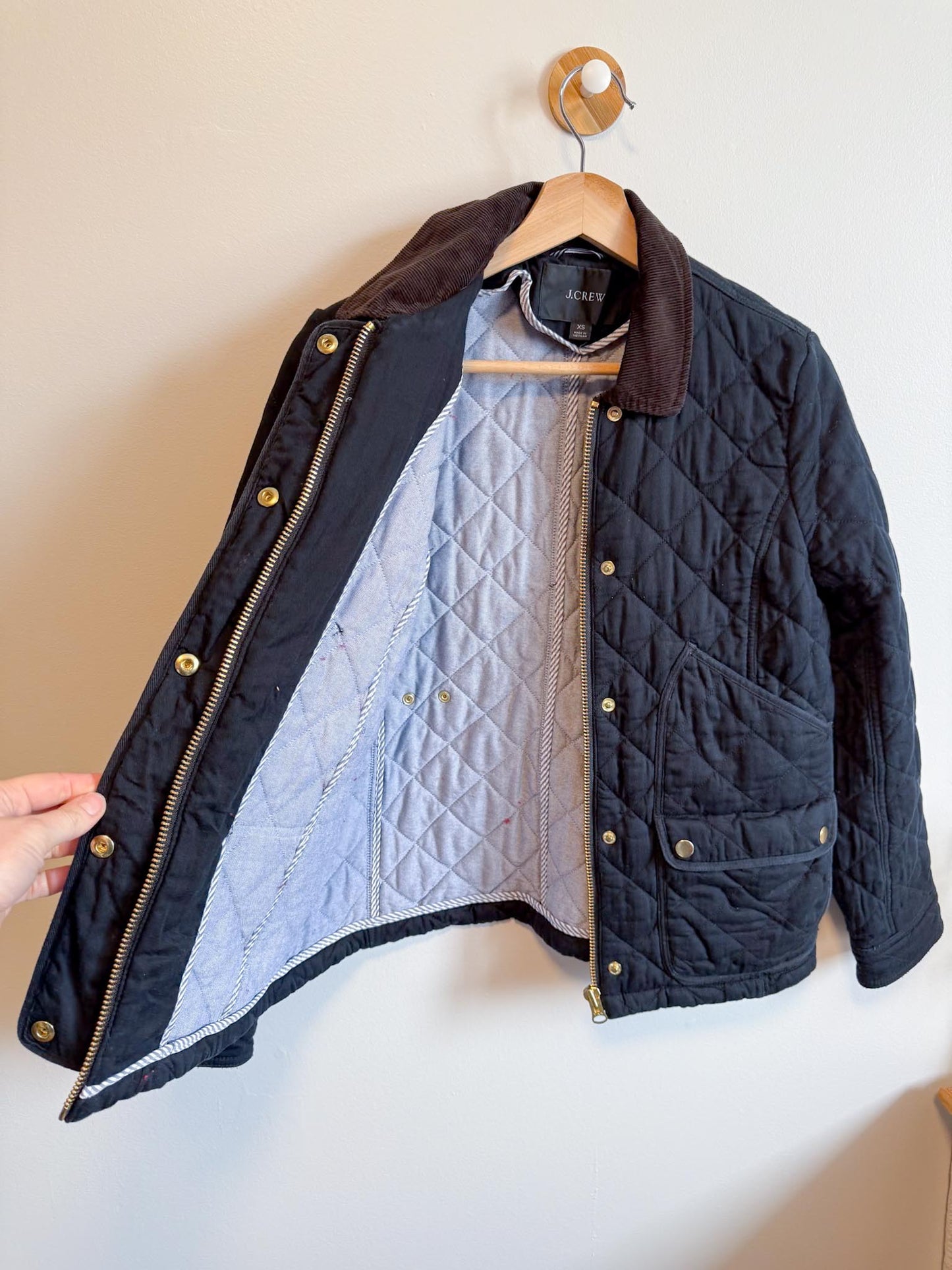 J.Crew Quilted Navy Chore Coat with Corduroy Collar (Size XS)