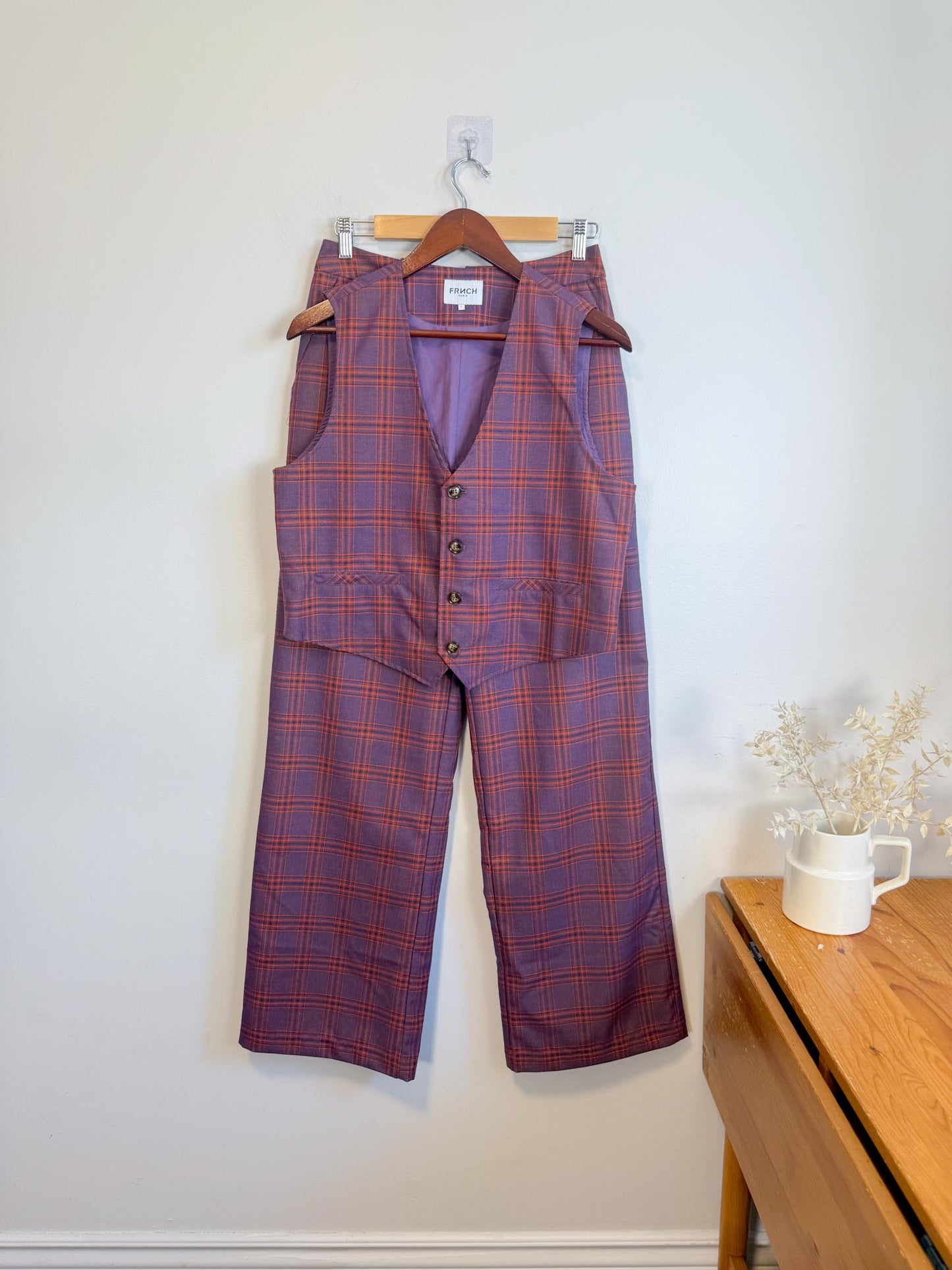 FRNCH Paris Plaid Trousers in Maroon/Orange (Size M)