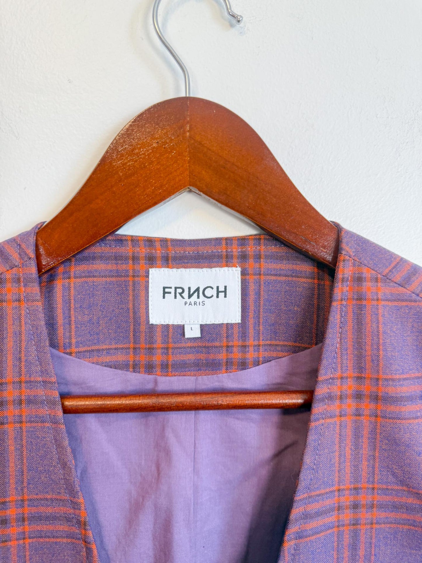 FRNCH Paris Alix Suit Vest in Maroon/Orange Plaid (Size L)