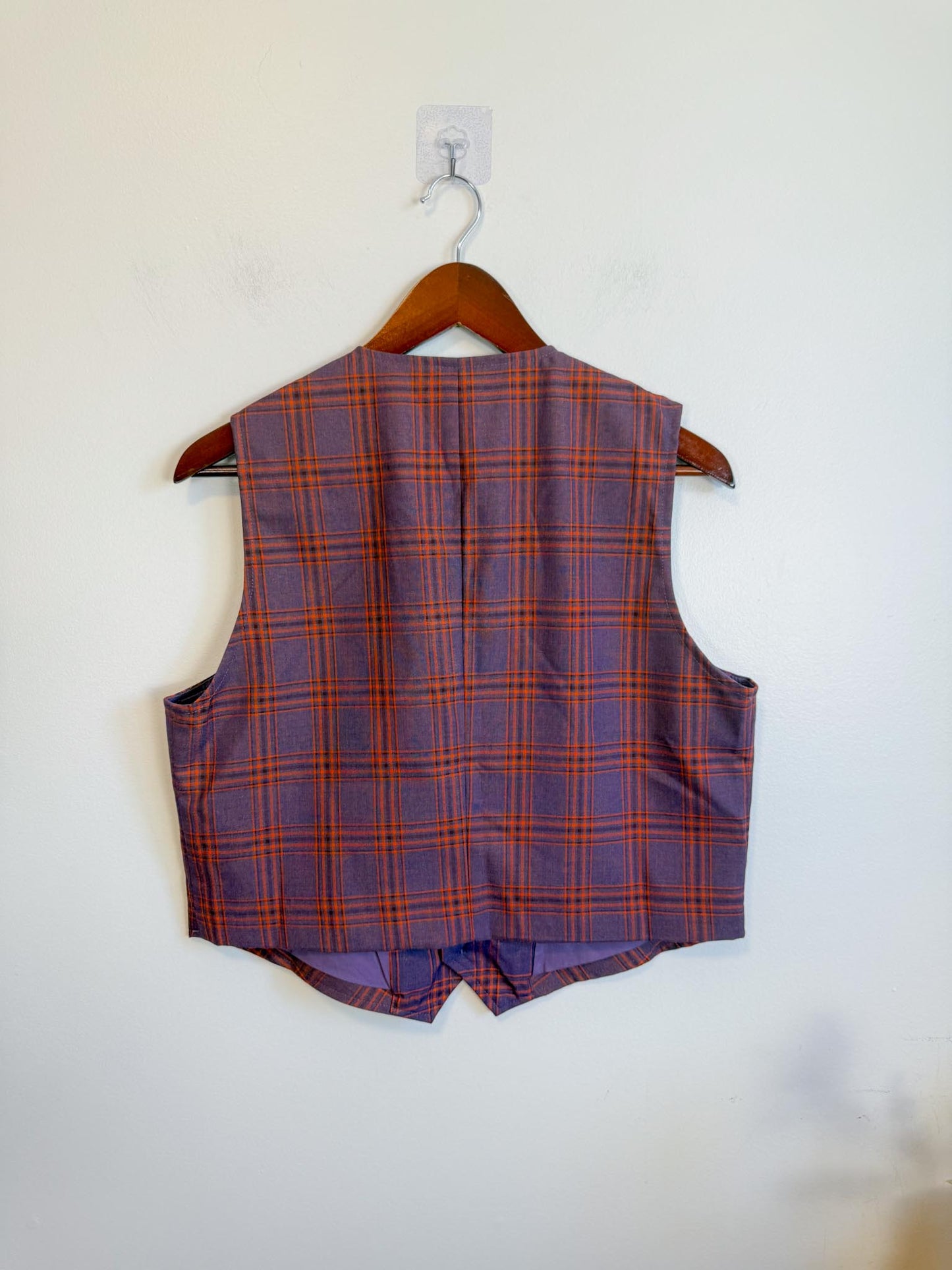 FRNCH Paris Alix Suit Vest in Maroon/Orange Plaid (Size L)