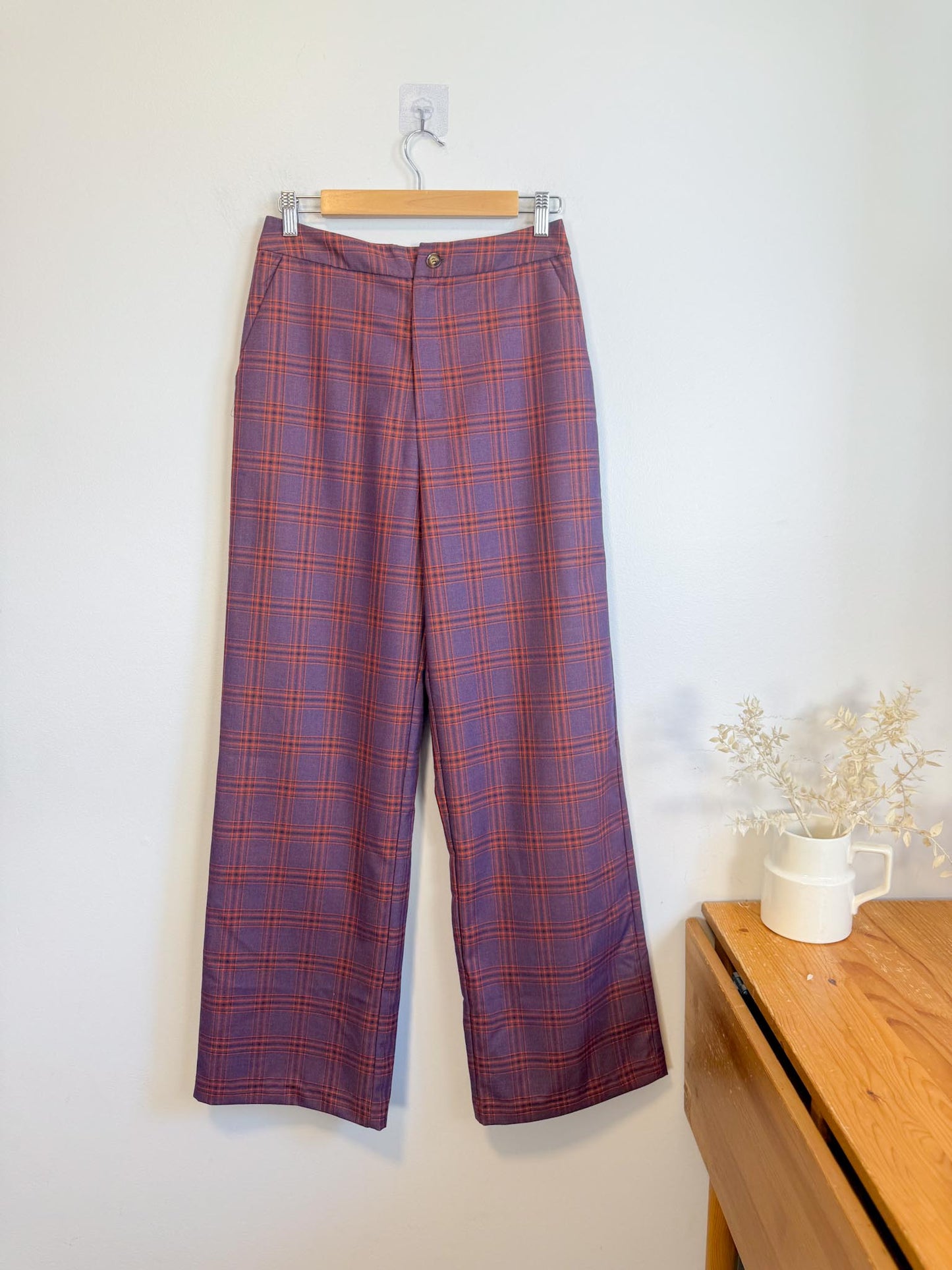 FRNCH Paris Plaid Trousers in Maroon/Orange (Size M)