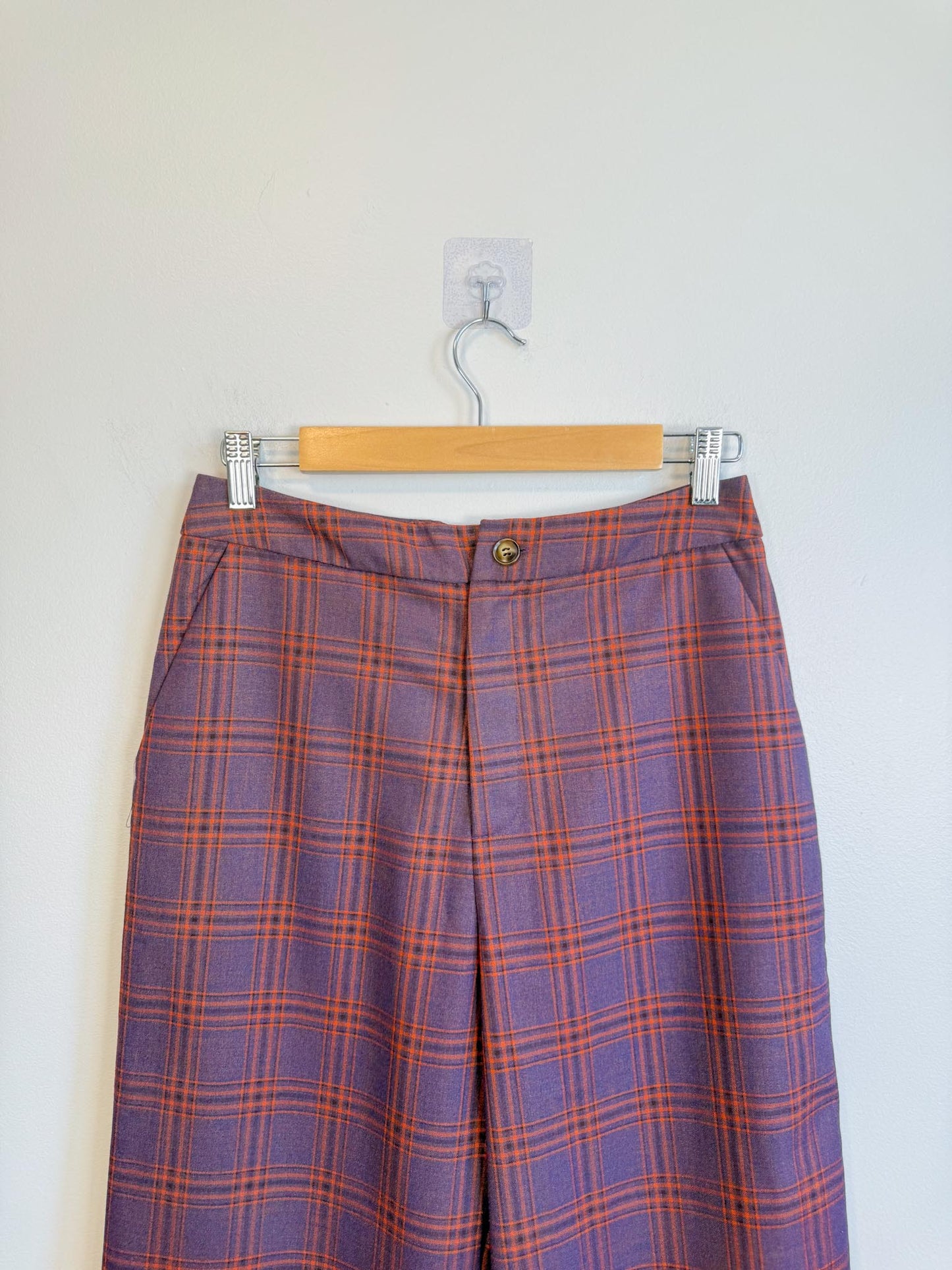 FRNCH Paris Plaid Trousers in Maroon/Orange (Size M)