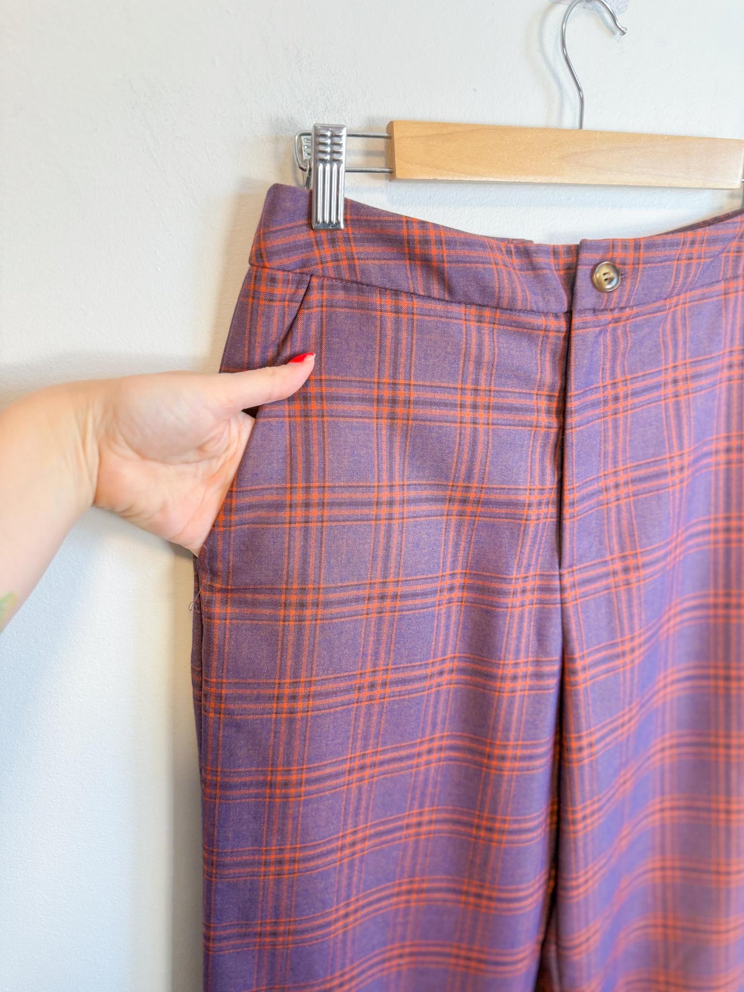 FRNCH Paris Plaid Trousers in Maroon/Orange (Size M)