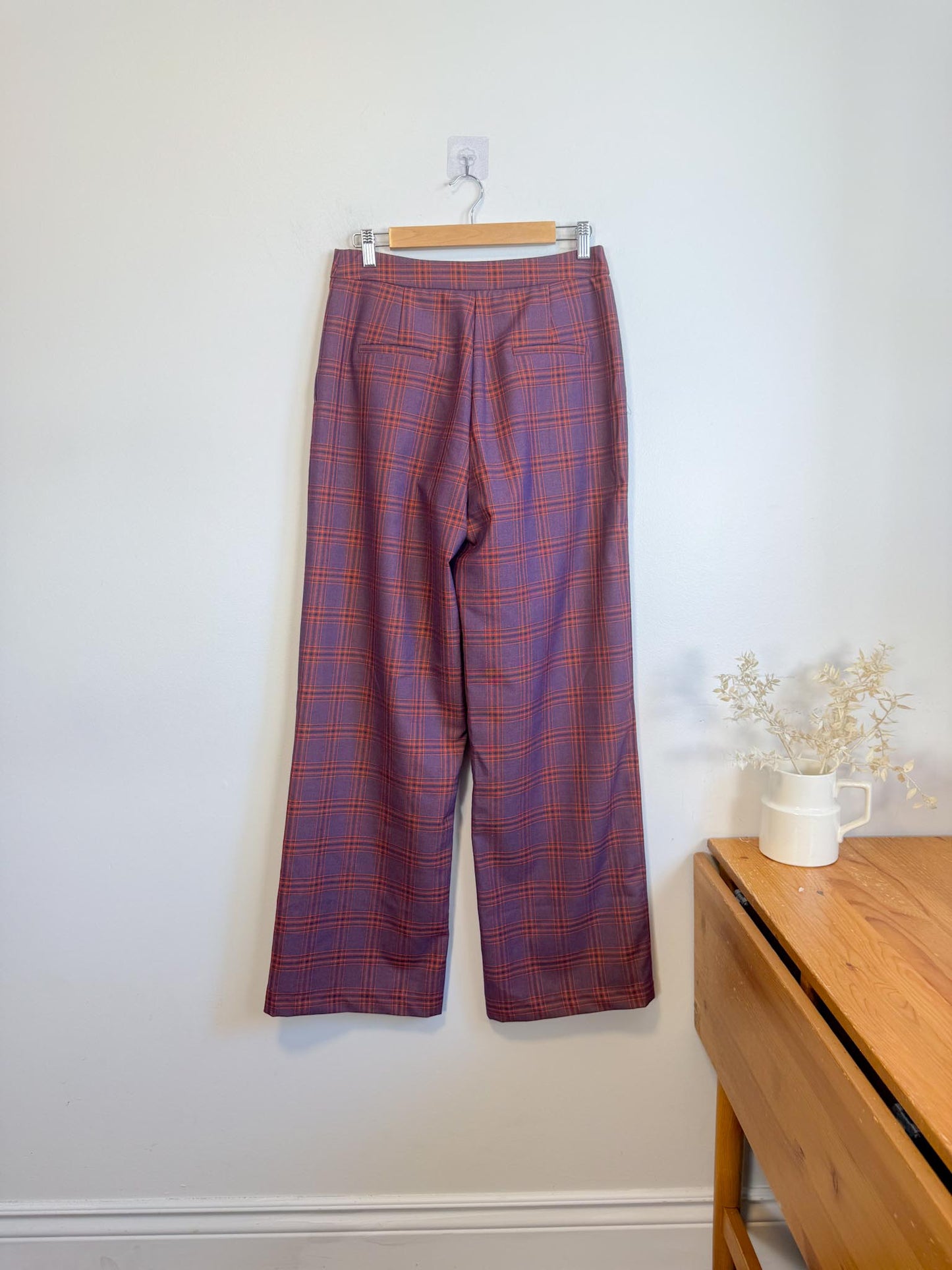 FRNCH Paris Plaid Trousers in Maroon/Orange (Size M)