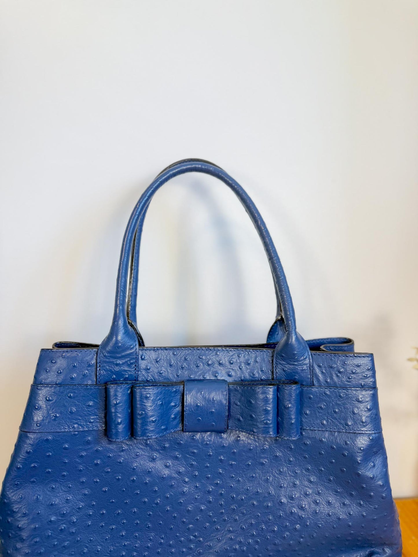 Kate Spade "Large Navy Ostrich Embossed Leather Tote"