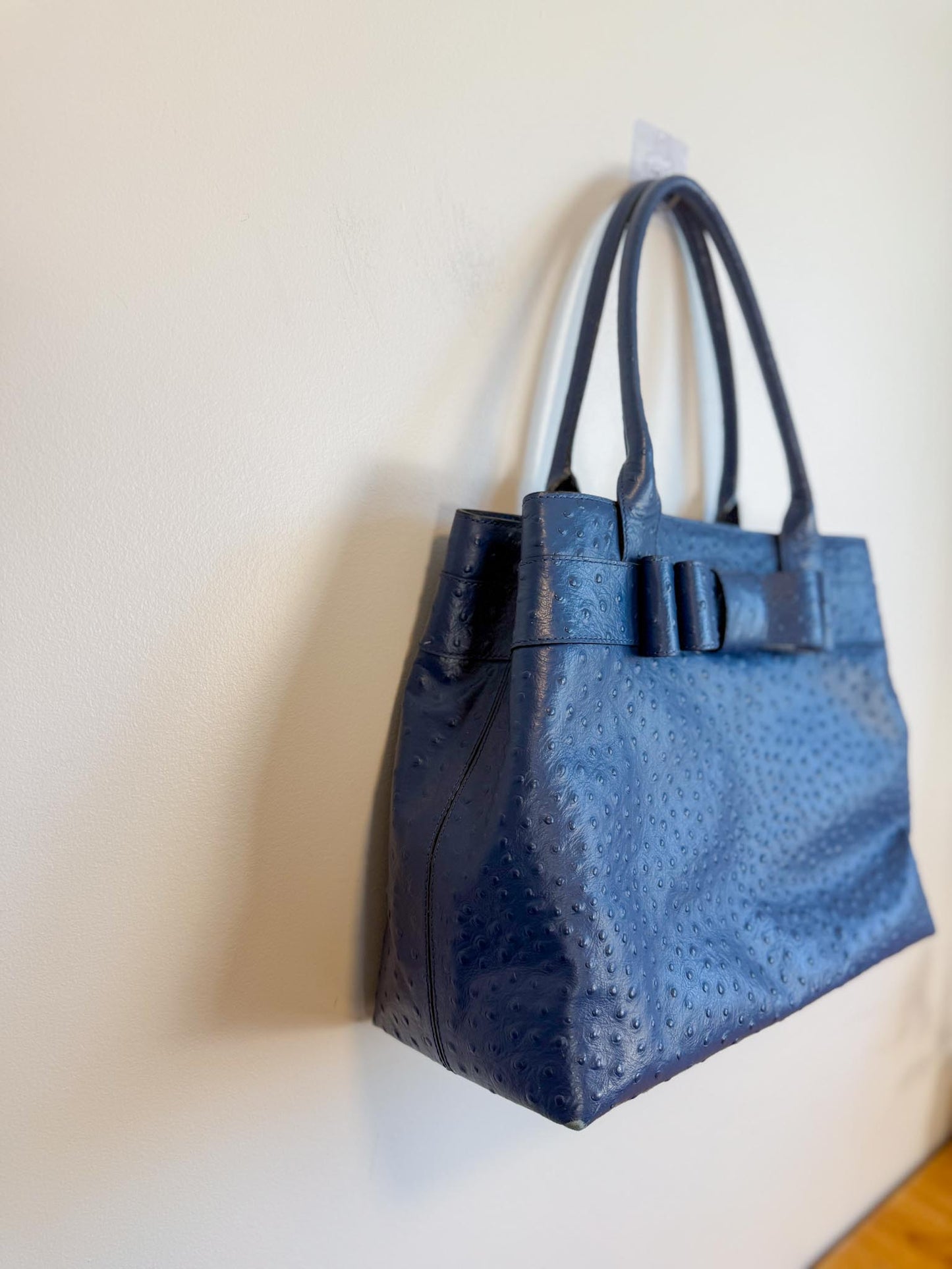 Kate Spade "Large Navy Ostrich Embossed Leather Tote"