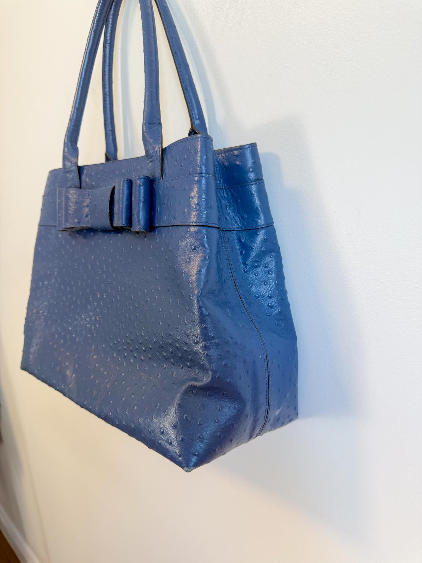 Kate Spade "Large Navy Ostrich Embossed Leather Tote"