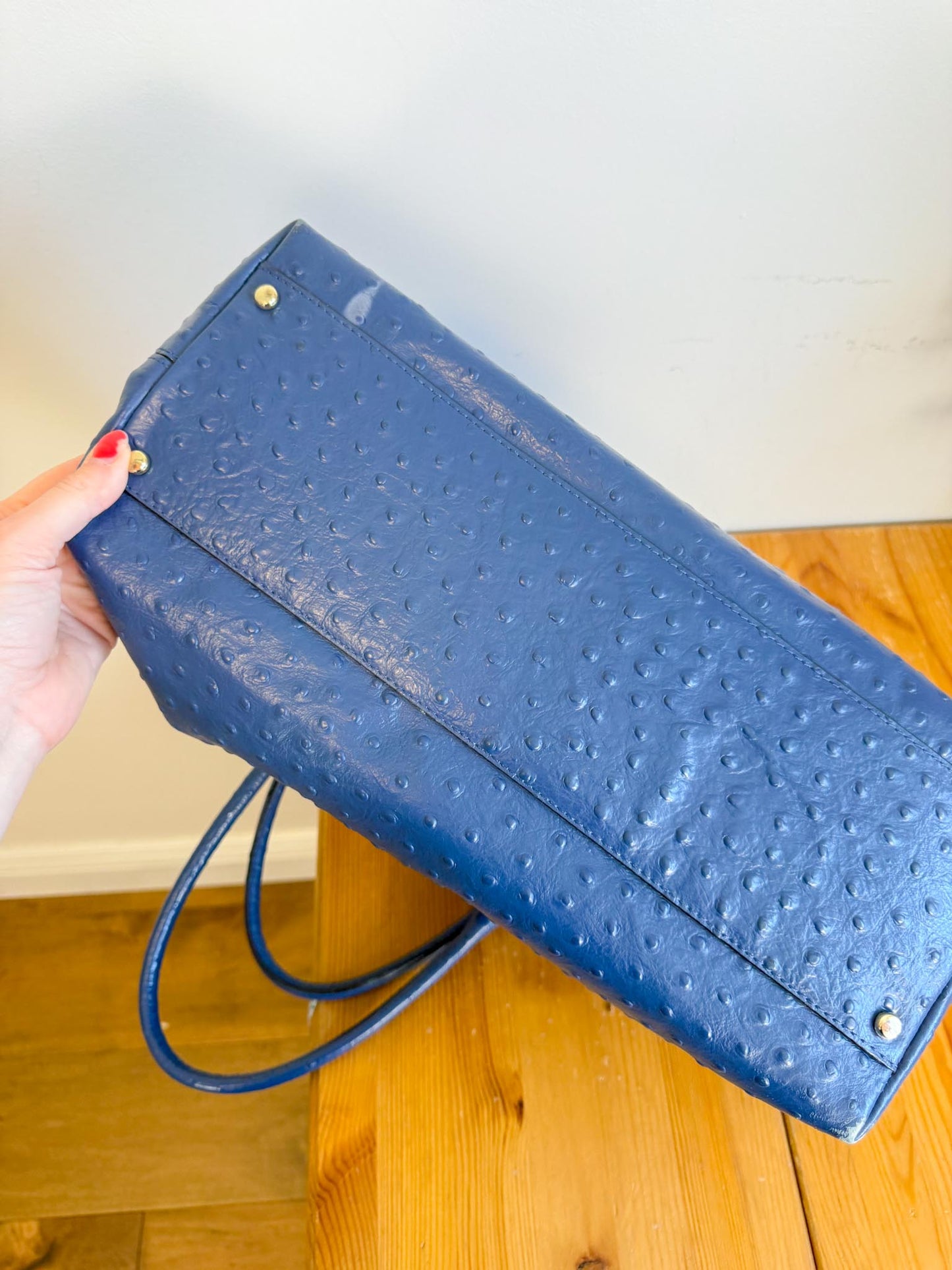 Kate Spade "Large Navy Ostrich Embossed Leather Tote"