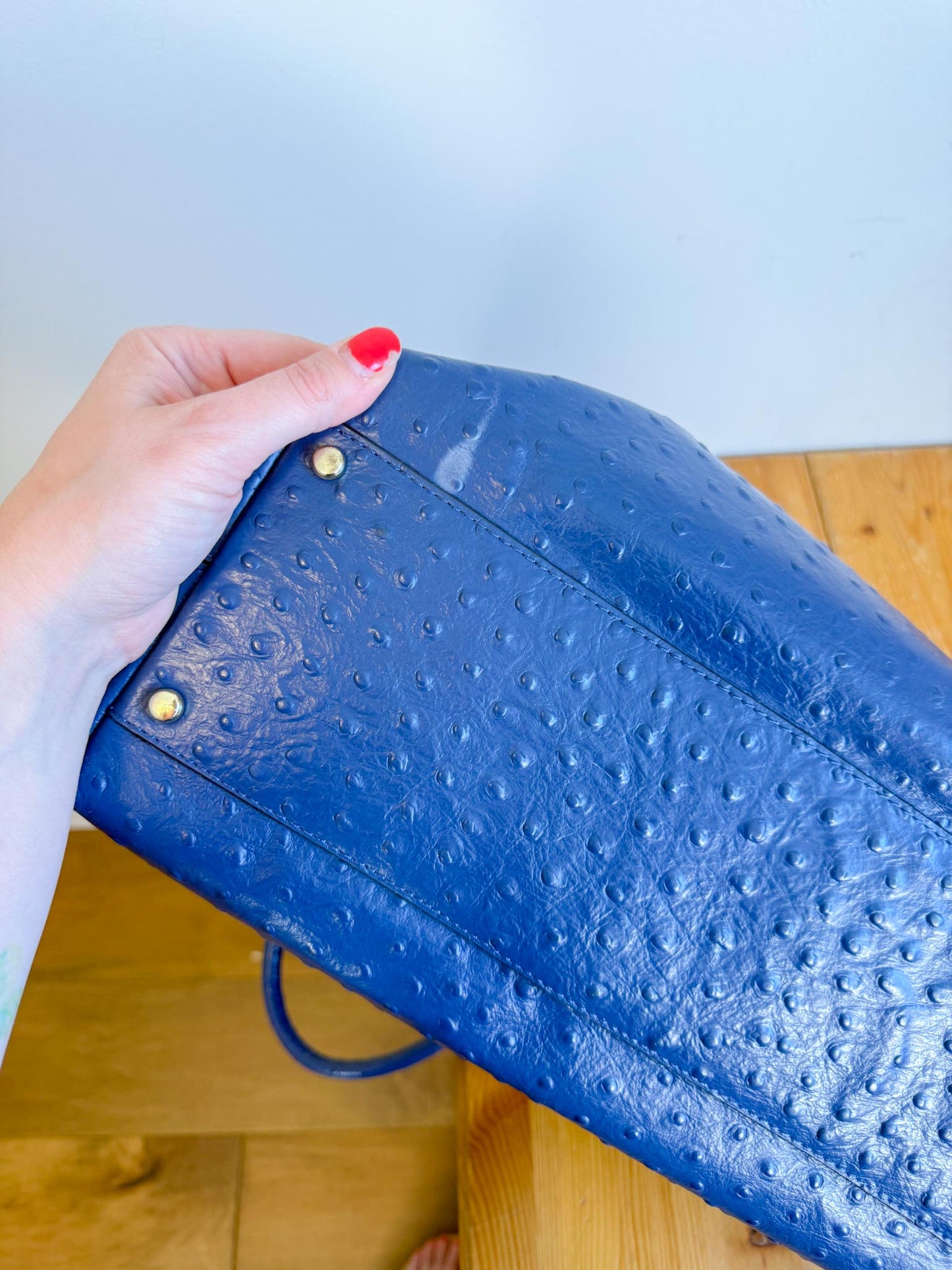 Kate Spade "Large Navy Ostrich Embossed Leather Tote"
