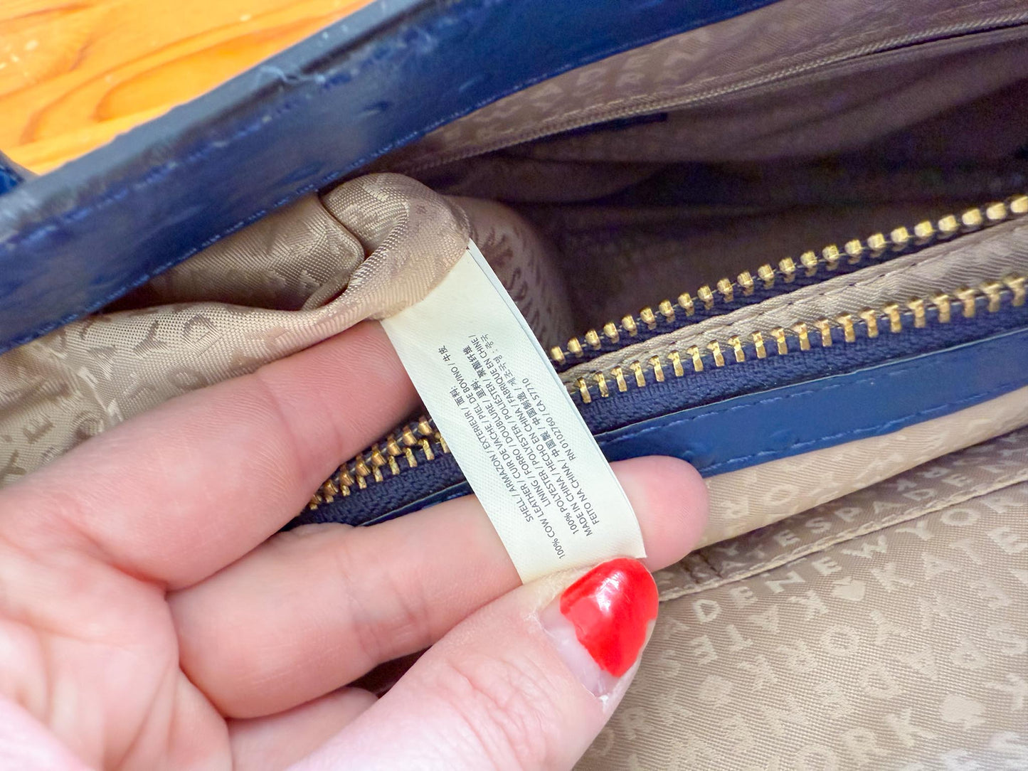 Kate Spade "Large Navy Ostrich Embossed Leather Tote"