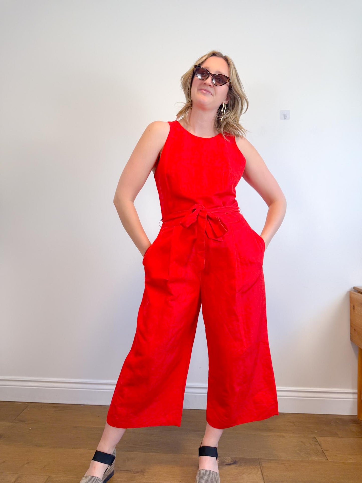 Banana Republic "Linen-Cotton Wide-Leg Cropped Jumpsuit in Red" (Size 14)