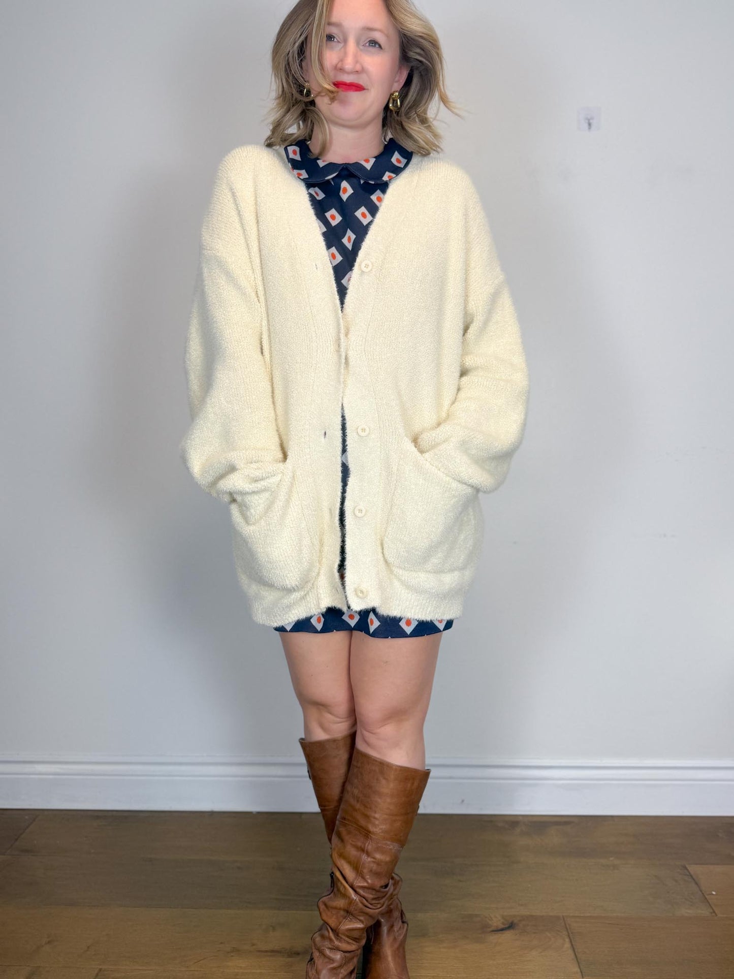 Smash & Tess Fuzzy Neutral Cardigan (Size 2XL)