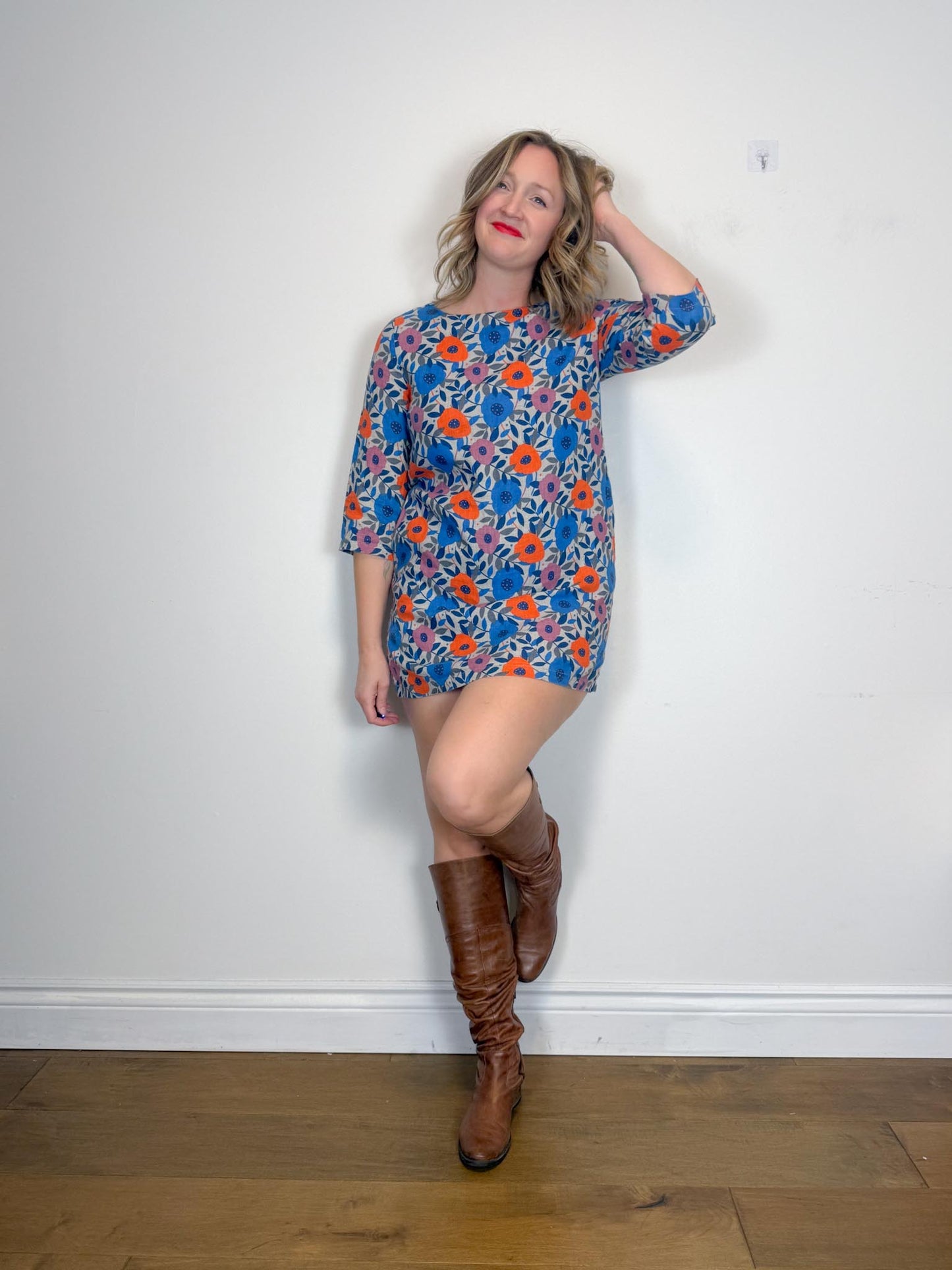 SEASALT CORNWALL Linen Floral Tunic Mini Dress (Size M/L)
