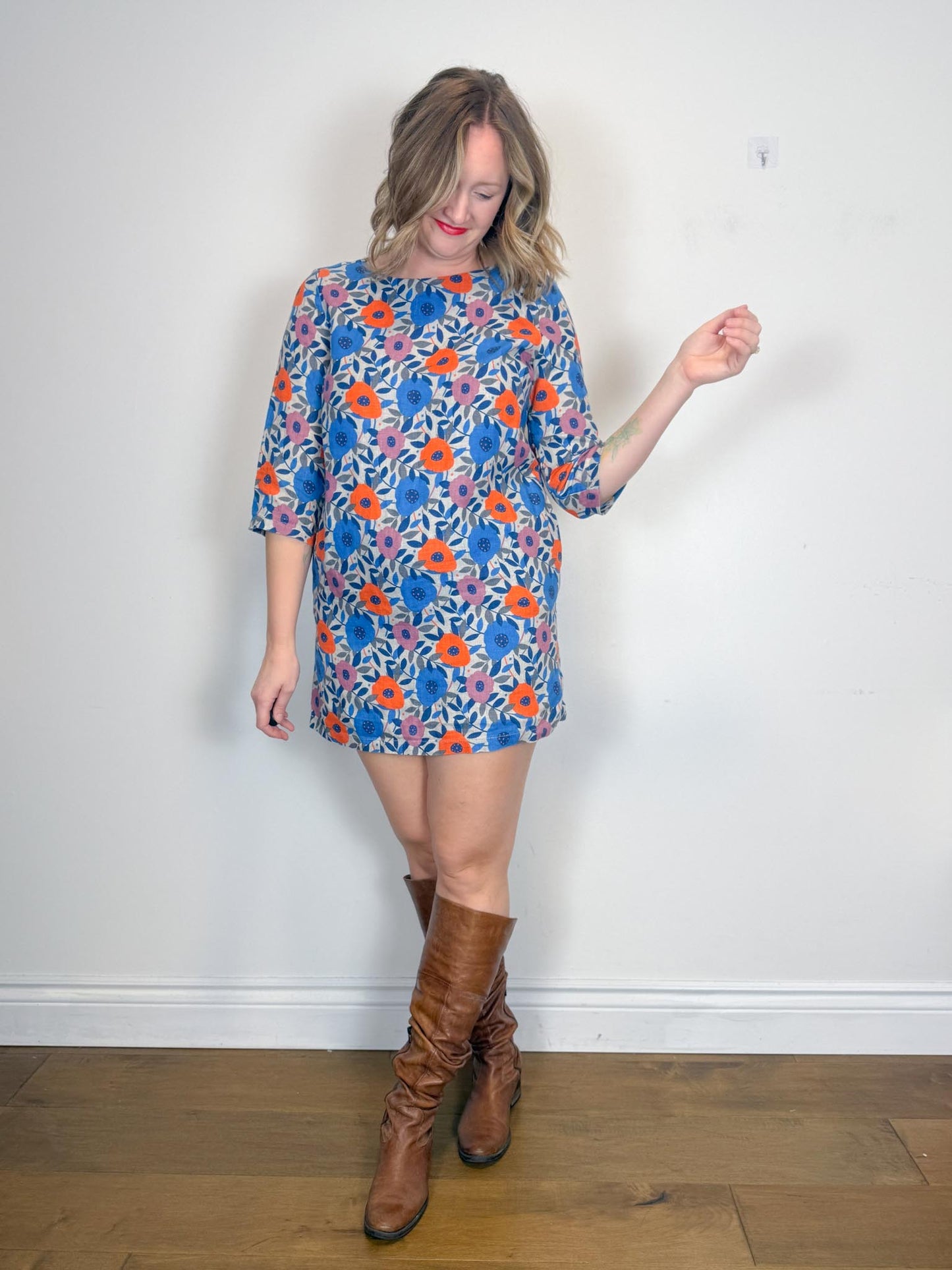 SEASALT CORNWALL Linen Floral Tunic Mini Dress (Size M/L)