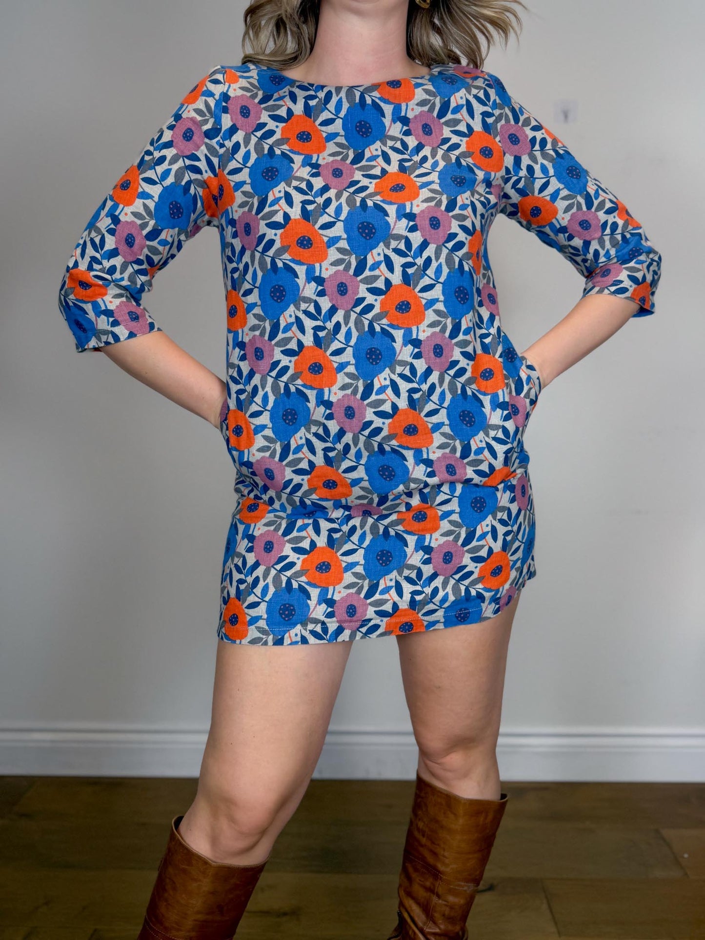 SEASALT CORNWALL Linen Floral Tunic Mini Dress (Size M/L)