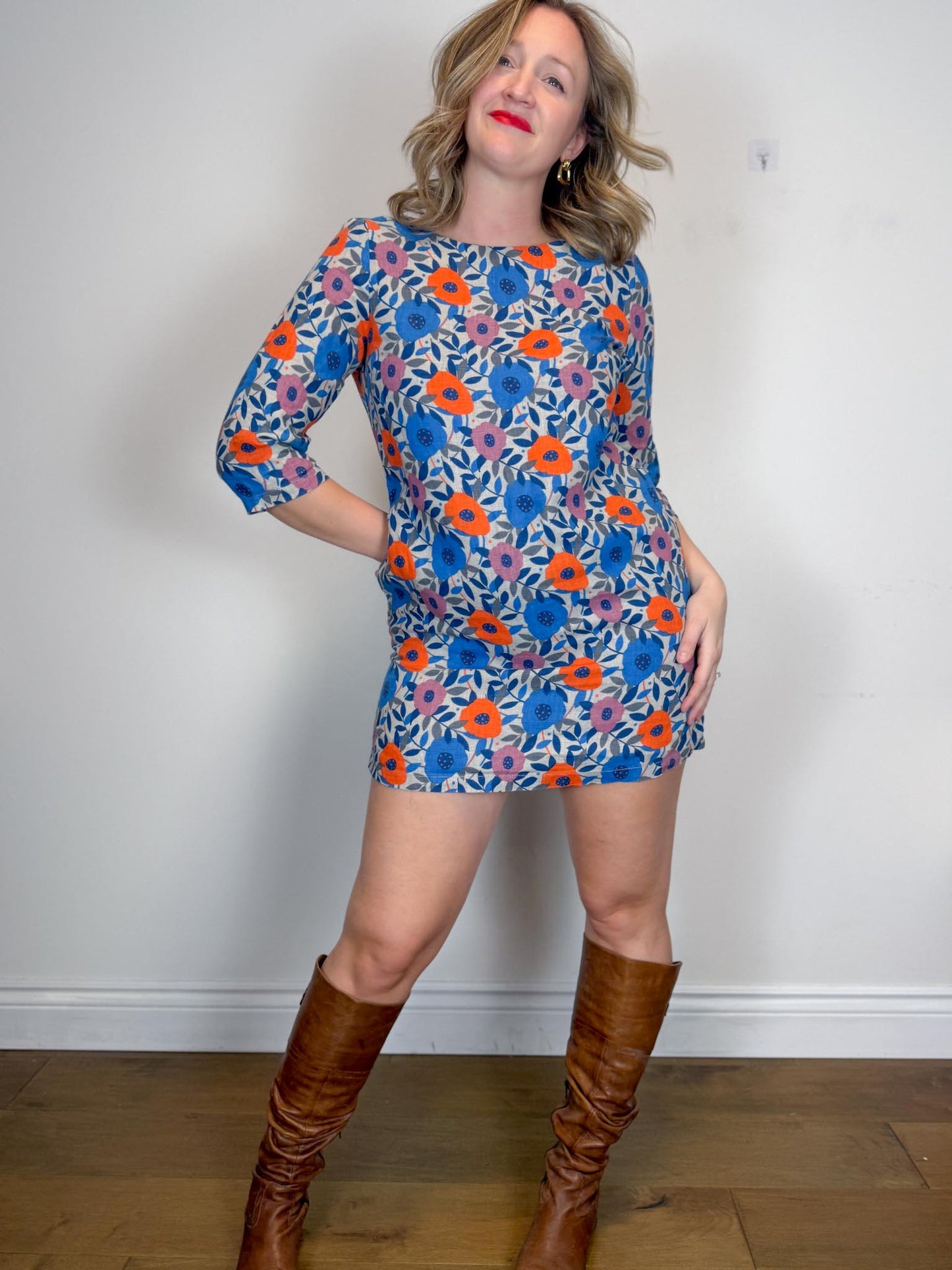 SEASALT CORNWALL Linen Floral Tunic Mini Dress (Size M/L)