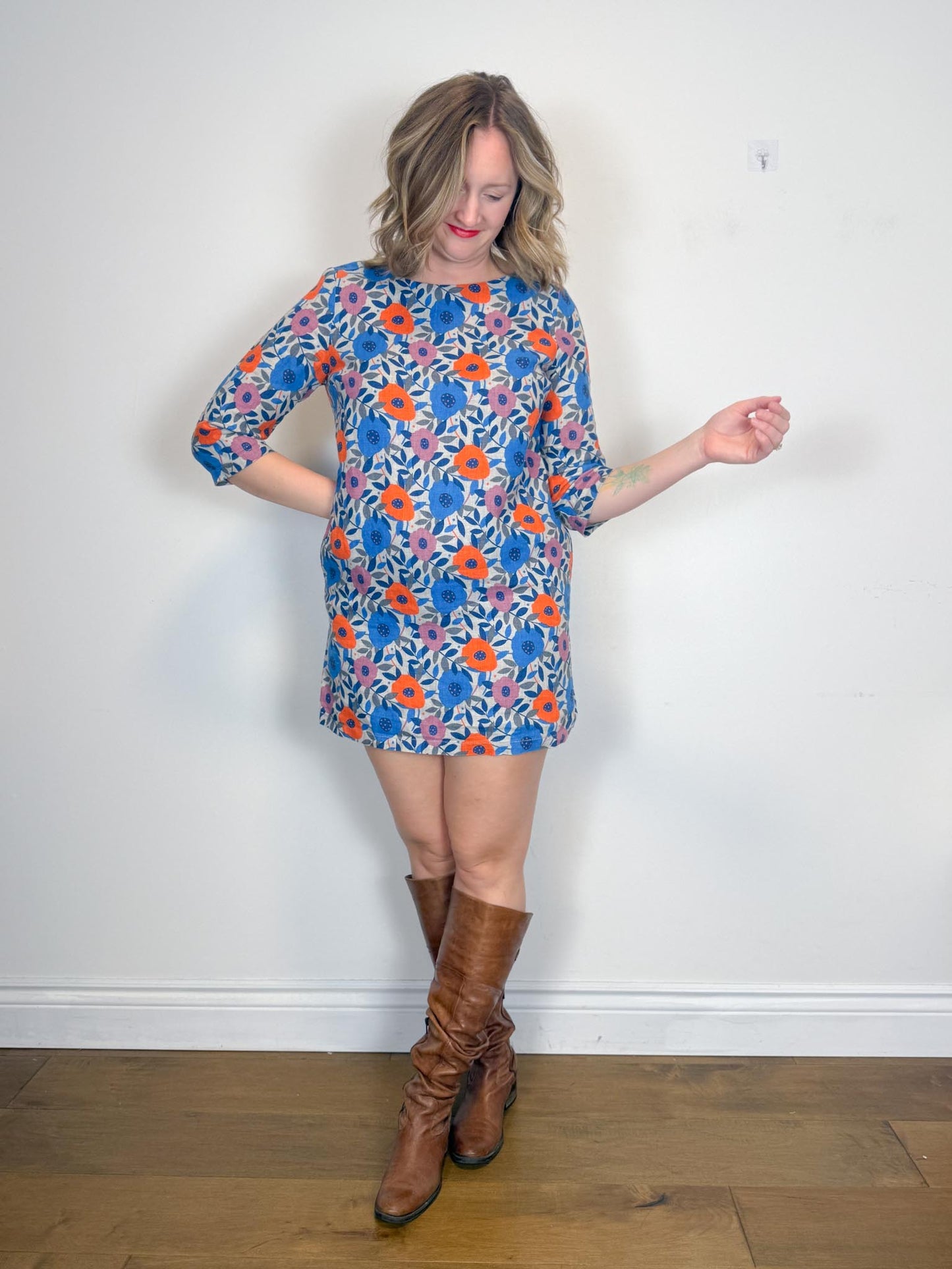 SEASALT CORNWALL Linen Floral Tunic Mini Dress (Size M/L)