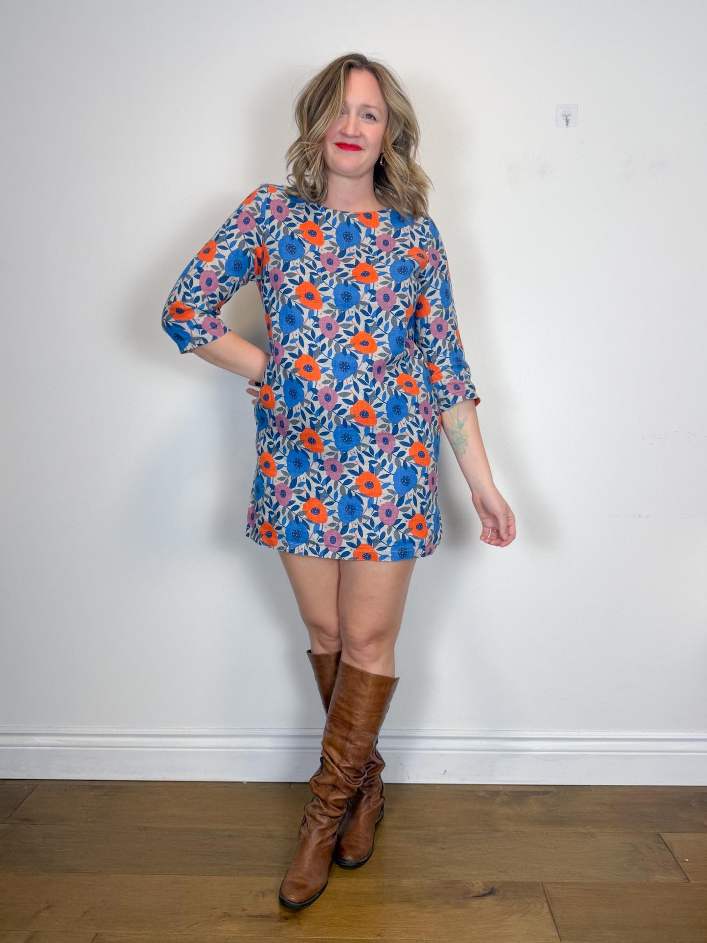 SEASALT CORNWALL Linen Floral Tunic Mini Dress (Size M/L)