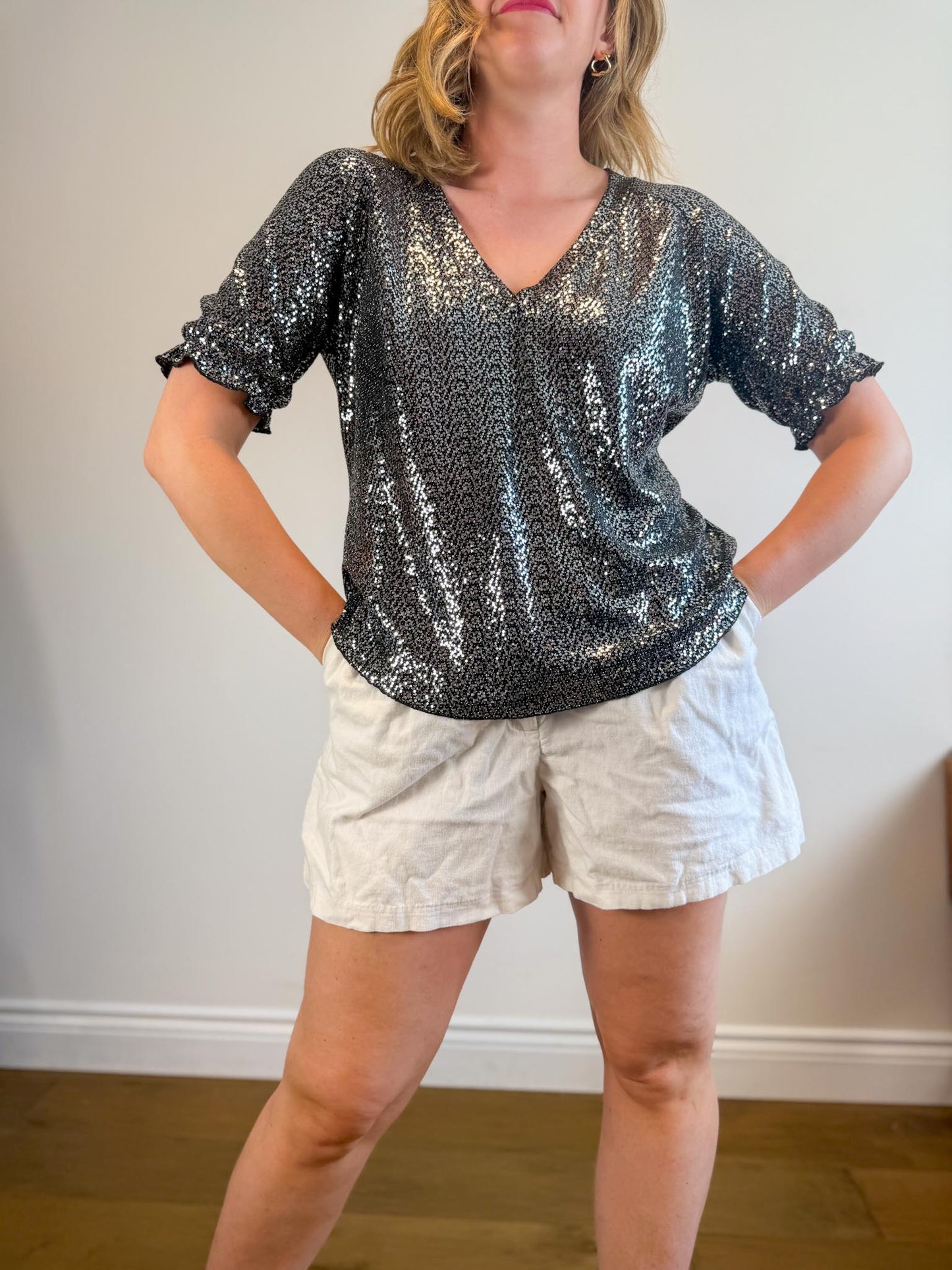 Dotty Made in Canada Metallic Sequin T-Shirt (Size M)