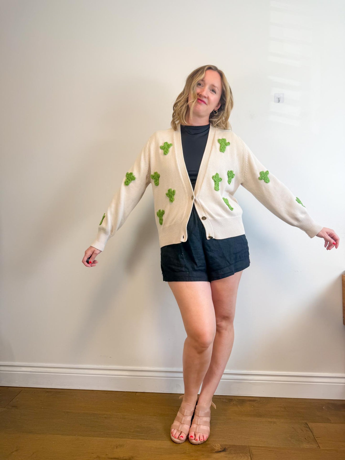 The Muse and I Cardigan with Embroidered Cacti (Size M)