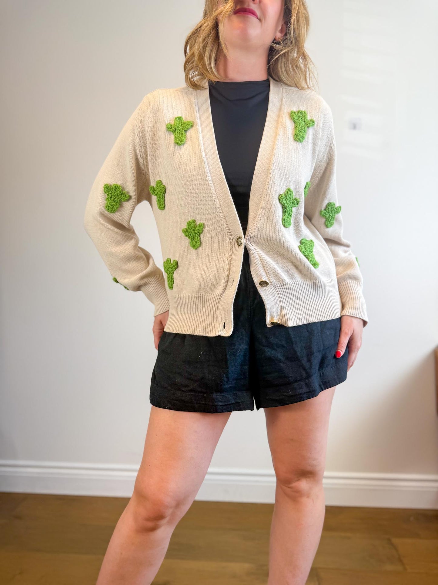 The Muse and I Cardigan with Embroidered Cacti (Size M)