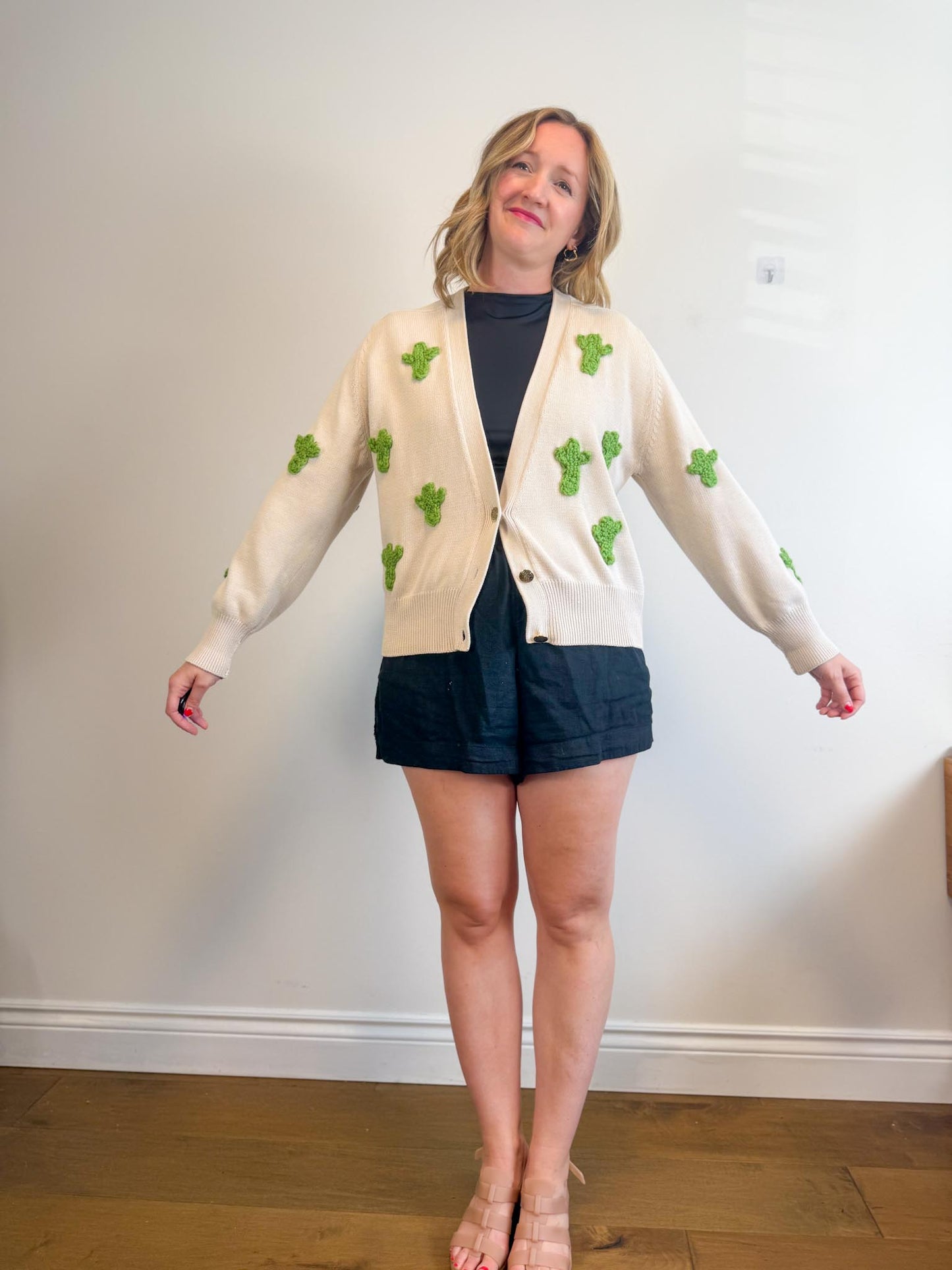 The Muse and I Cardigan with Embroidered Cacti (Size M)