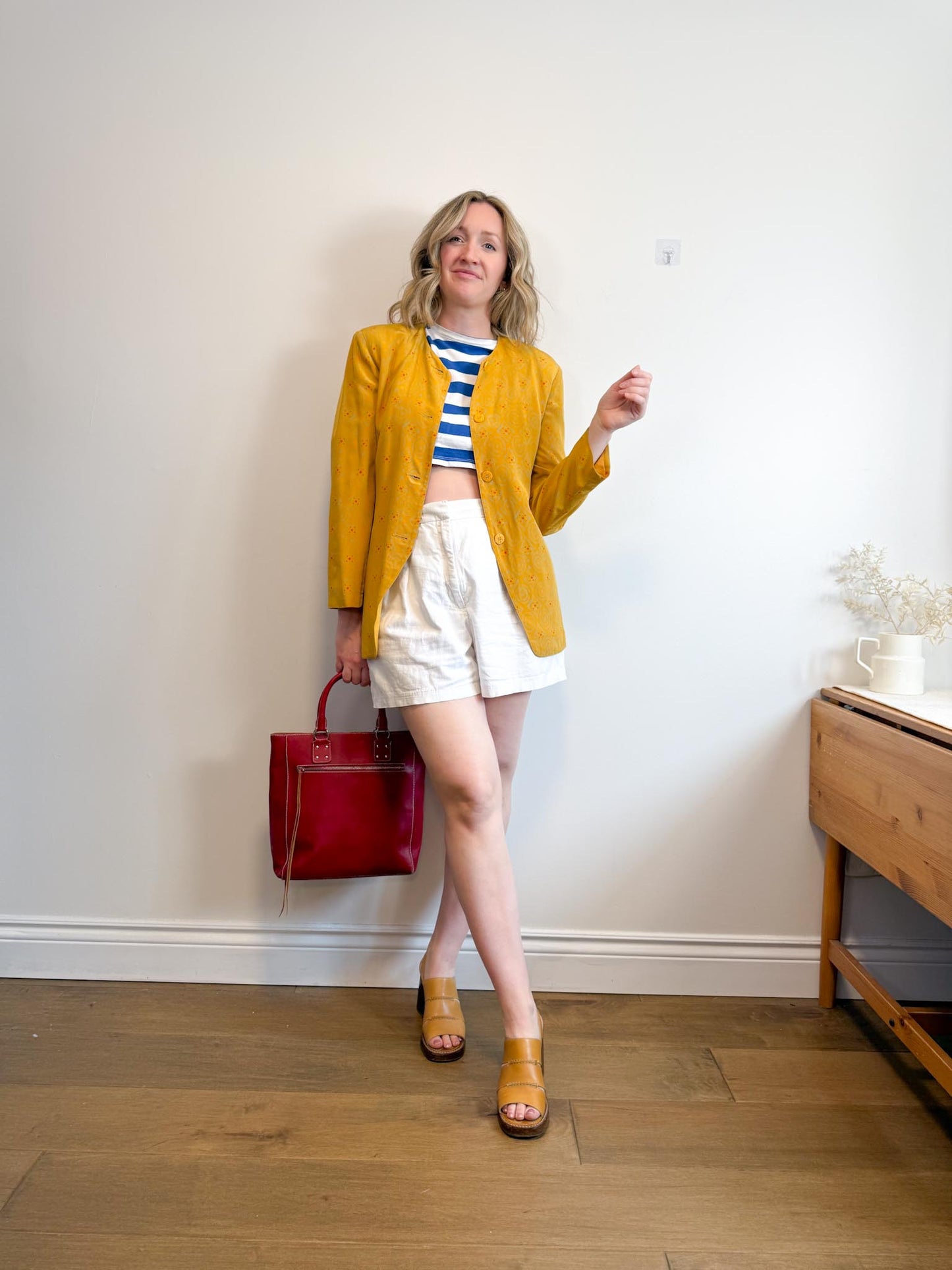 Vintage Silk Blazer in Mustard Print (Size S/M)
