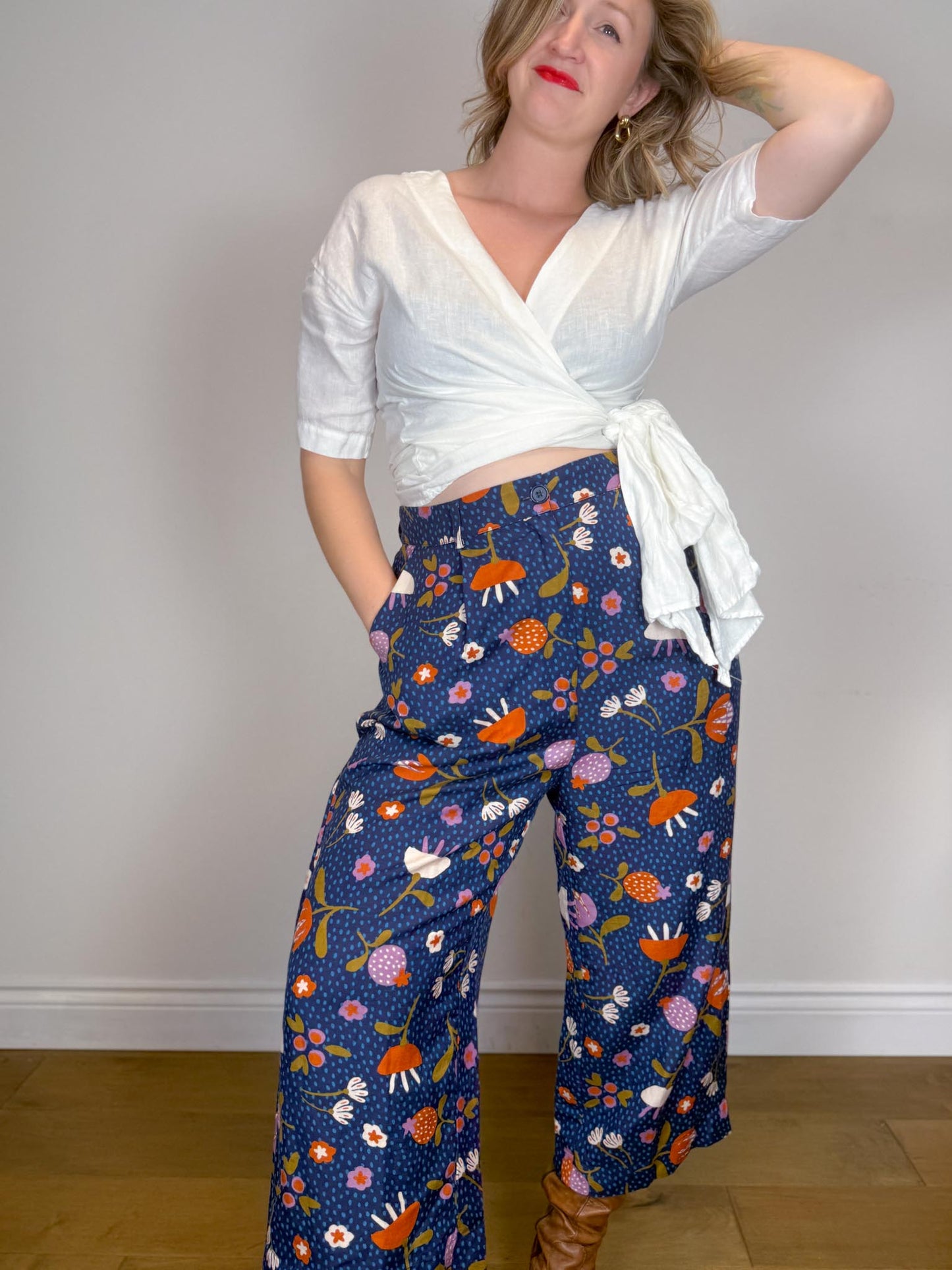 Princess Highway x ModCloth Linen Wide Leg Pants in Floral Print (Size 16)