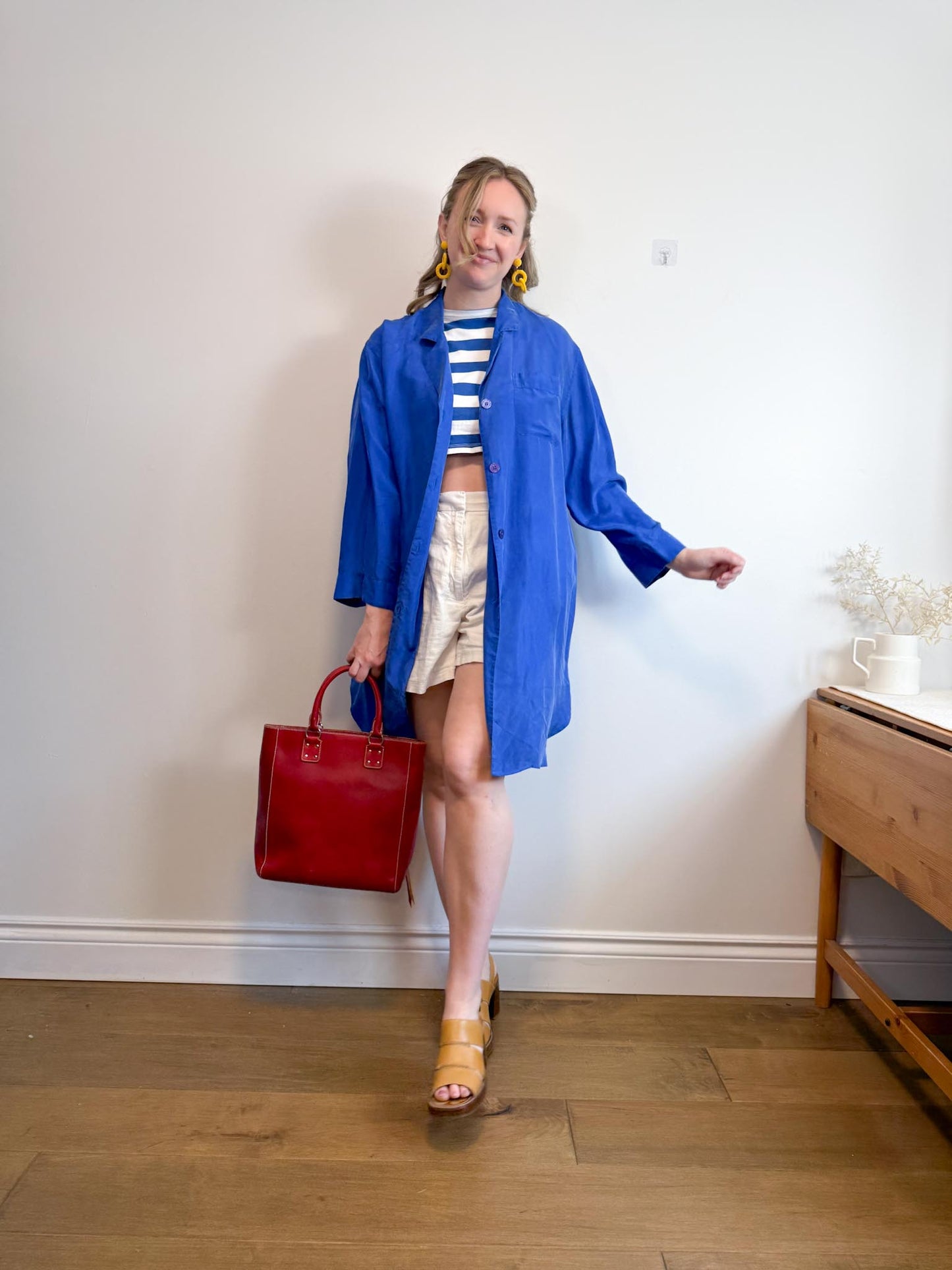 Vintage Silk Long Blouse in Royal Blue (Size M/L)