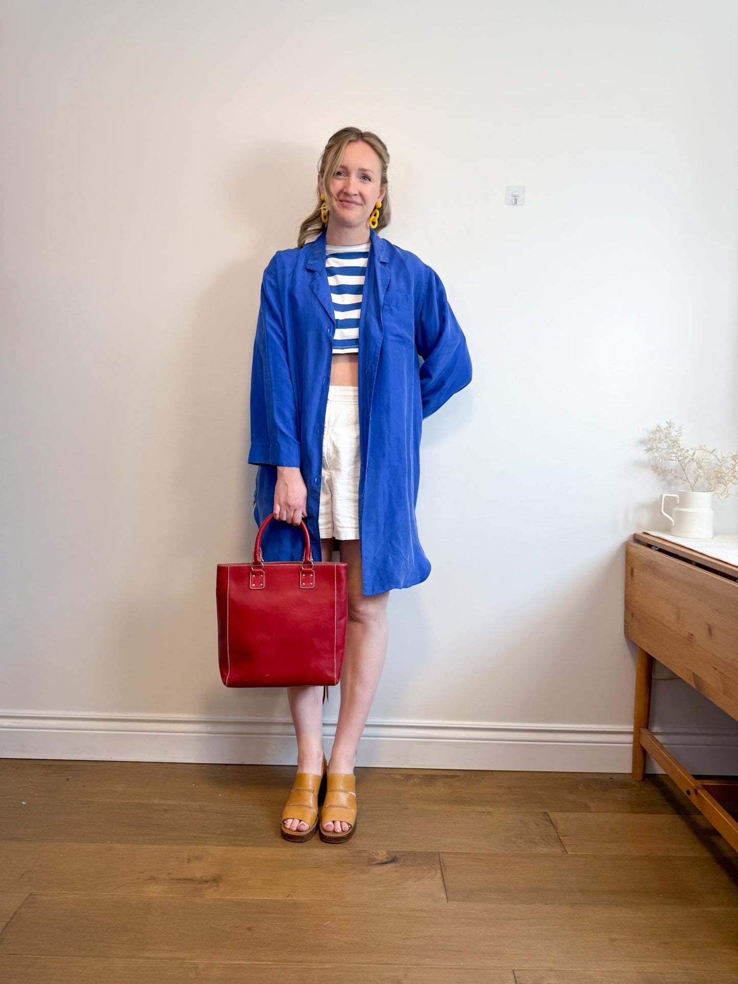 Vintage Silk Long Blouse in Royal Blue (Size M/L)