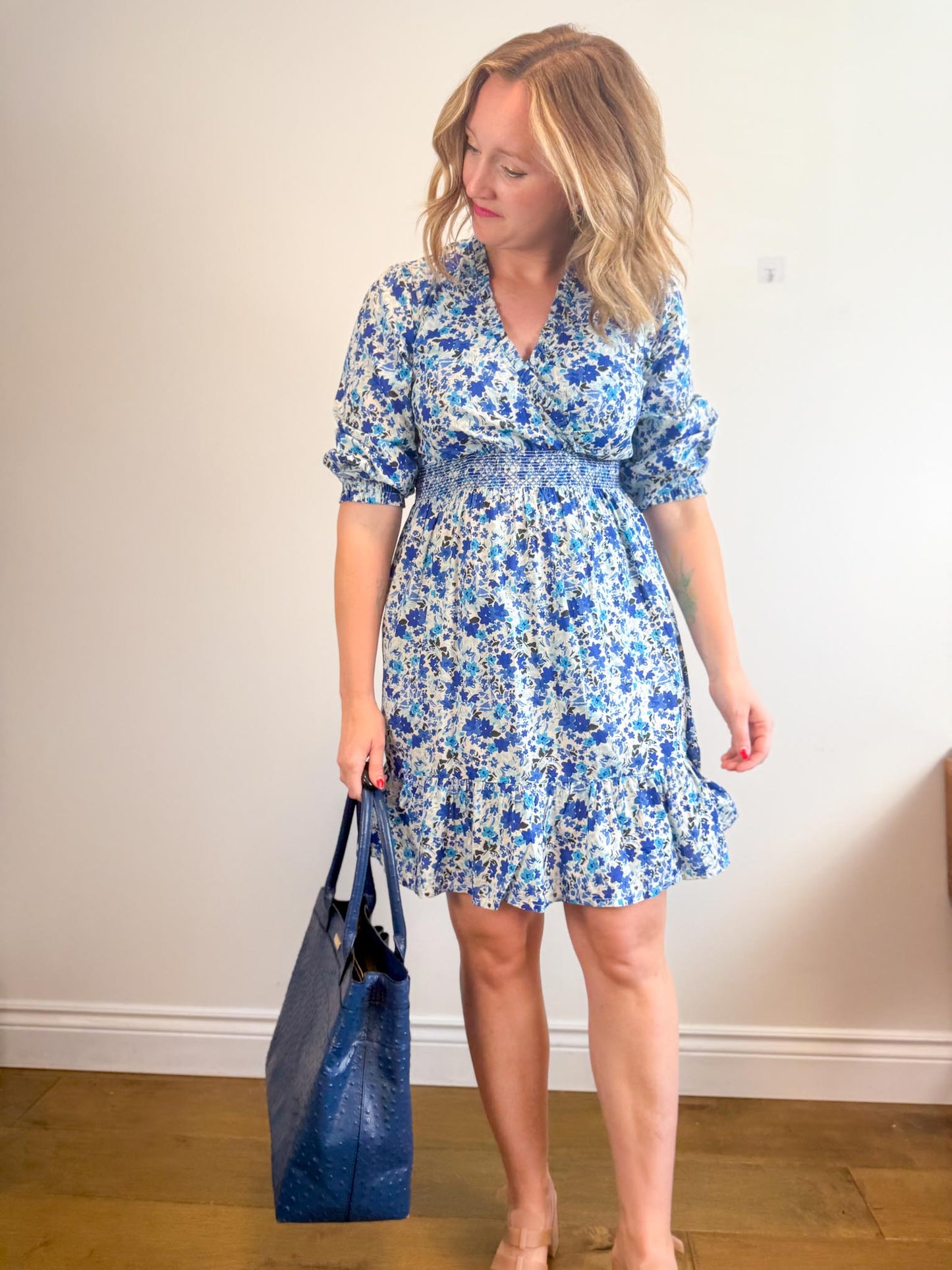 Part Two "SabrinnaPW Floral Dress in Blue/White" (Size M)