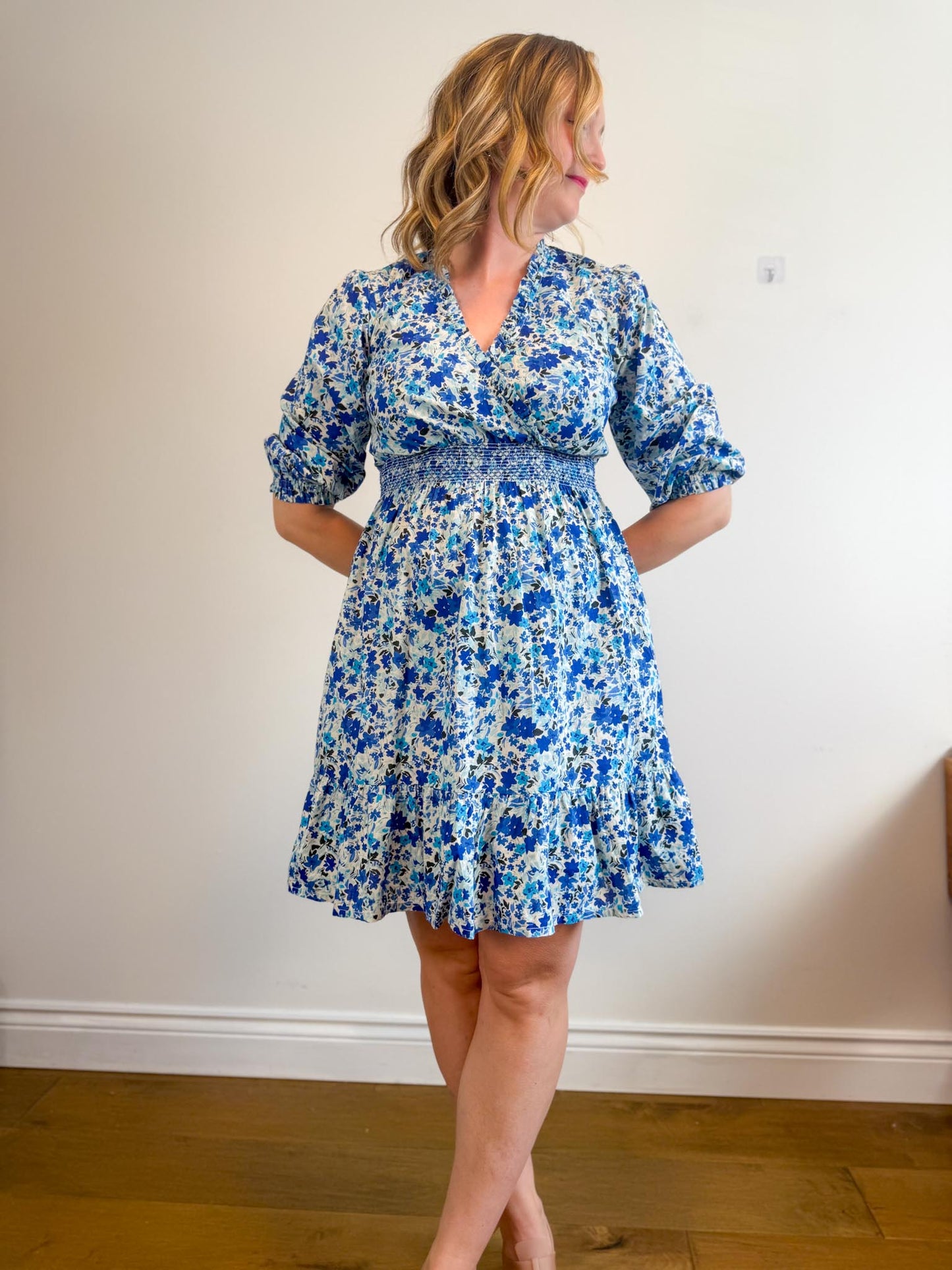 Part Two "SabrinnaPW Floral Dress in Blue/White" (Size M)