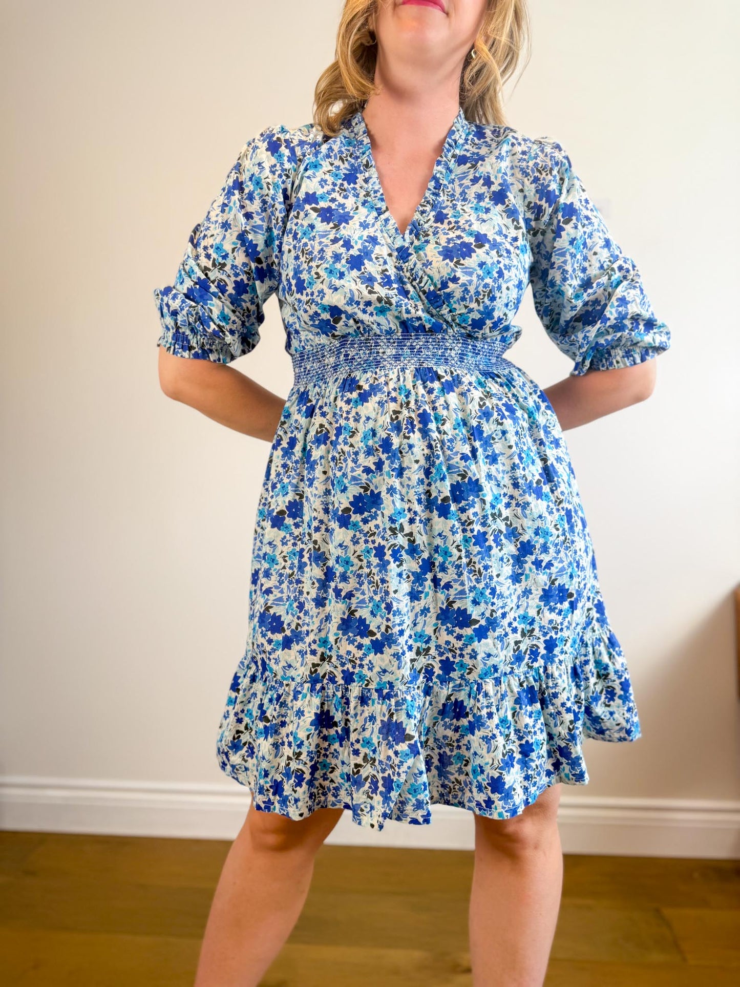 Part Two "SabrinnaPW Floral Dress in Blue/White" (Size M)