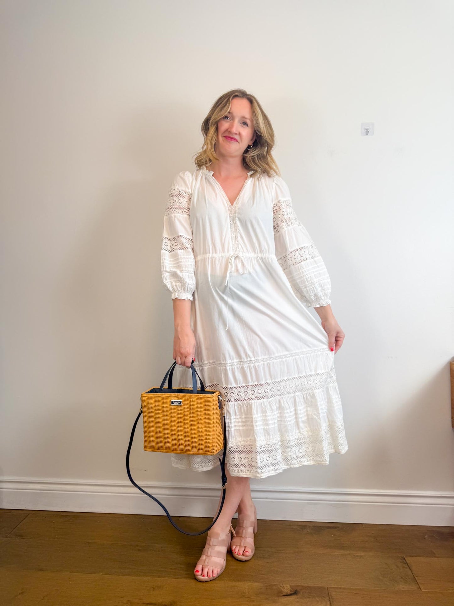 Velvet by Graham & Spencer White Eyelet Maxi Dress (Size M)
