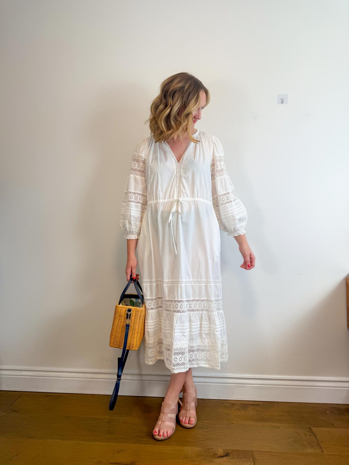 Velvet by Graham & Spencer White Eyelet Maxi Dress (Size M)