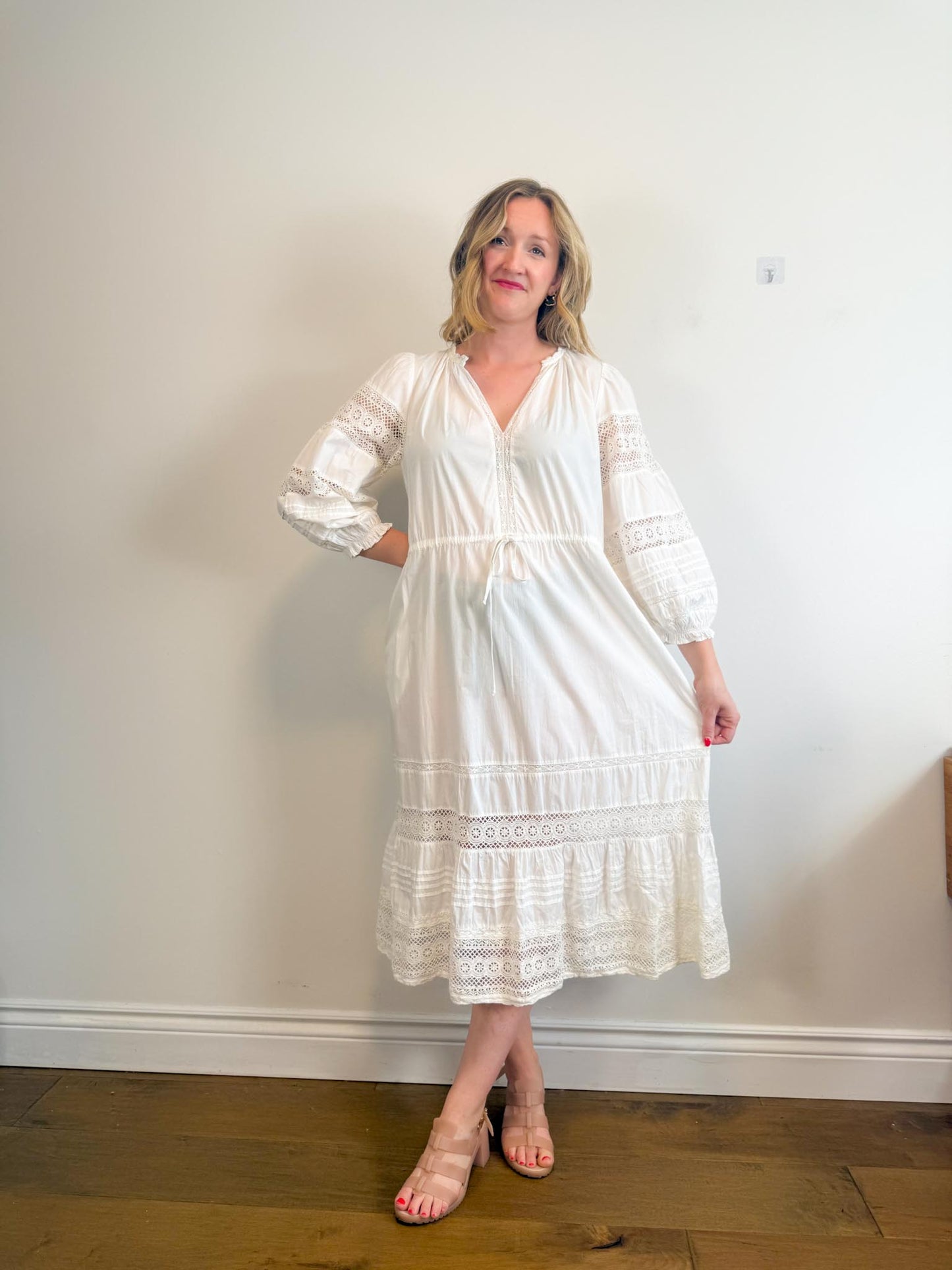 Velvet by Graham & Spencer White Eyelet Maxi Dress (Size M)