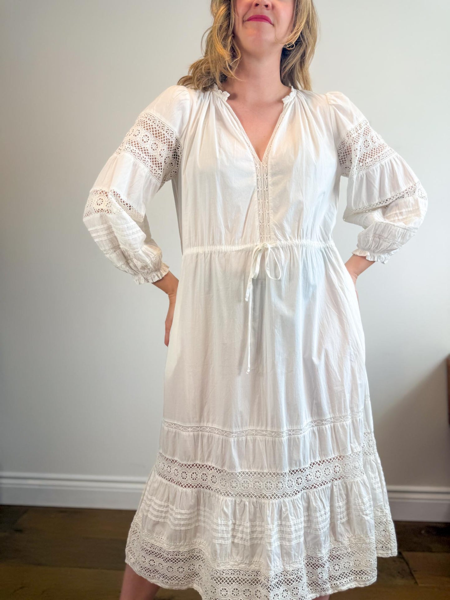 Velvet by Graham & Spencer White Eyelet Maxi Dress (Size M)