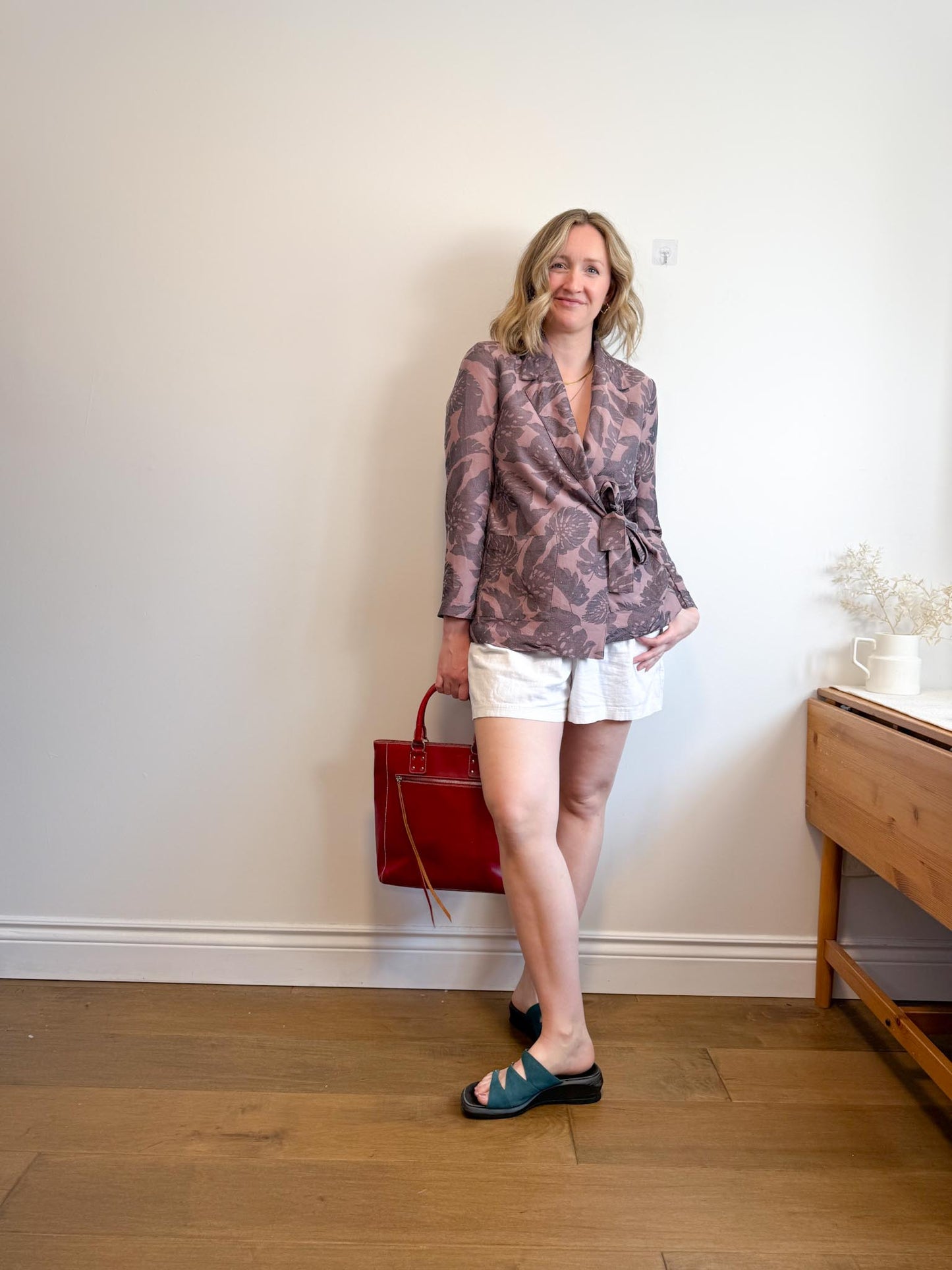 J.Crew Wrap Style Blazer with Dusty Rose Leaf Print (Size S/M)