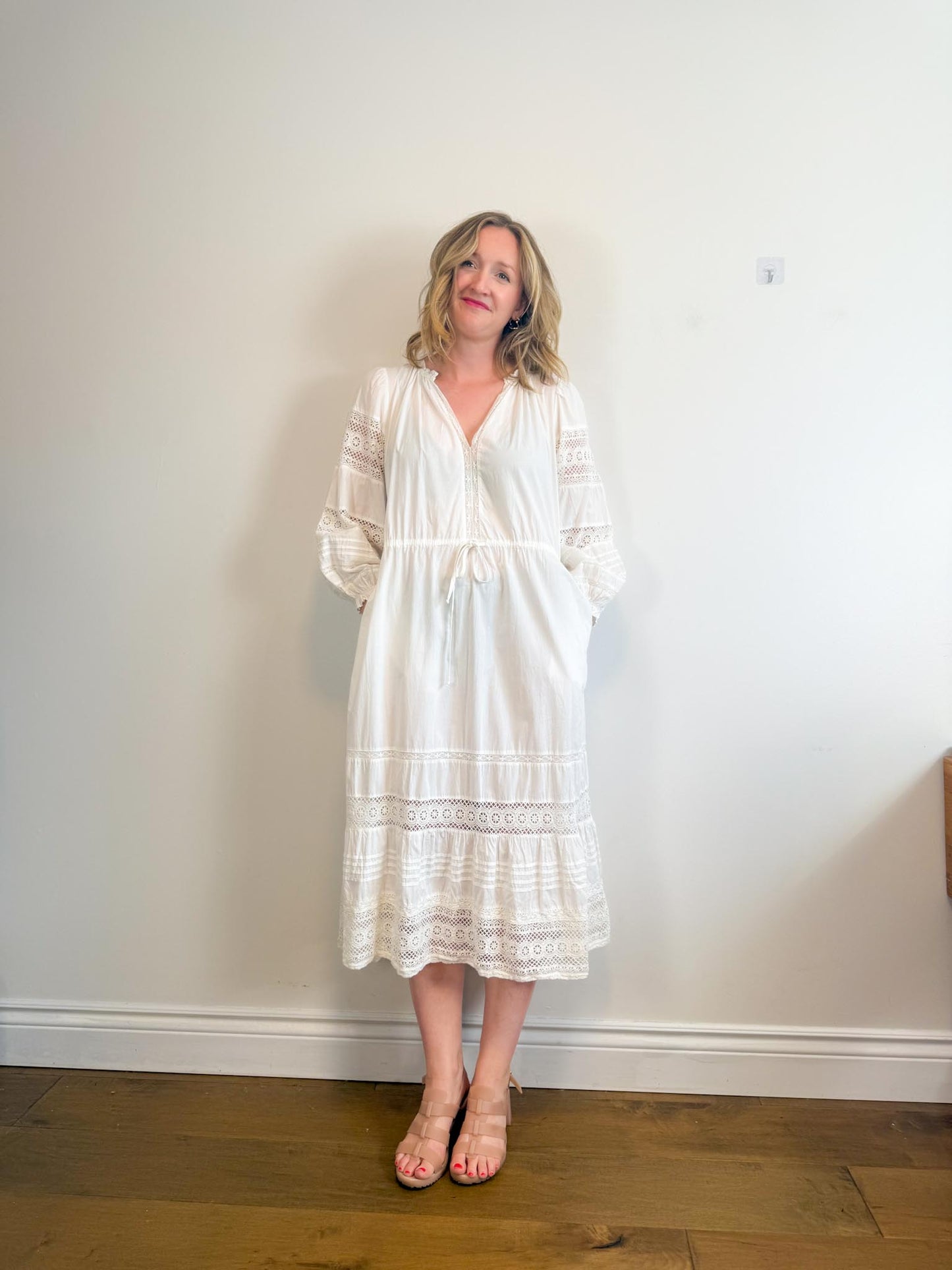 Velvet by Graham & Spencer White Eyelet Maxi Dress (Size M)