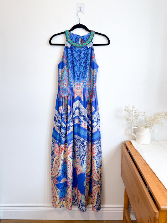 RANNA GILL Embroidered Halter Midi Dress (Size S)