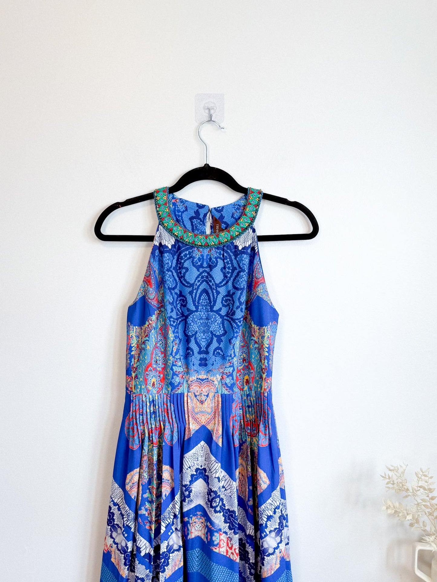 RANNA GILL Embroidered Halter Midi Dress (Size S)