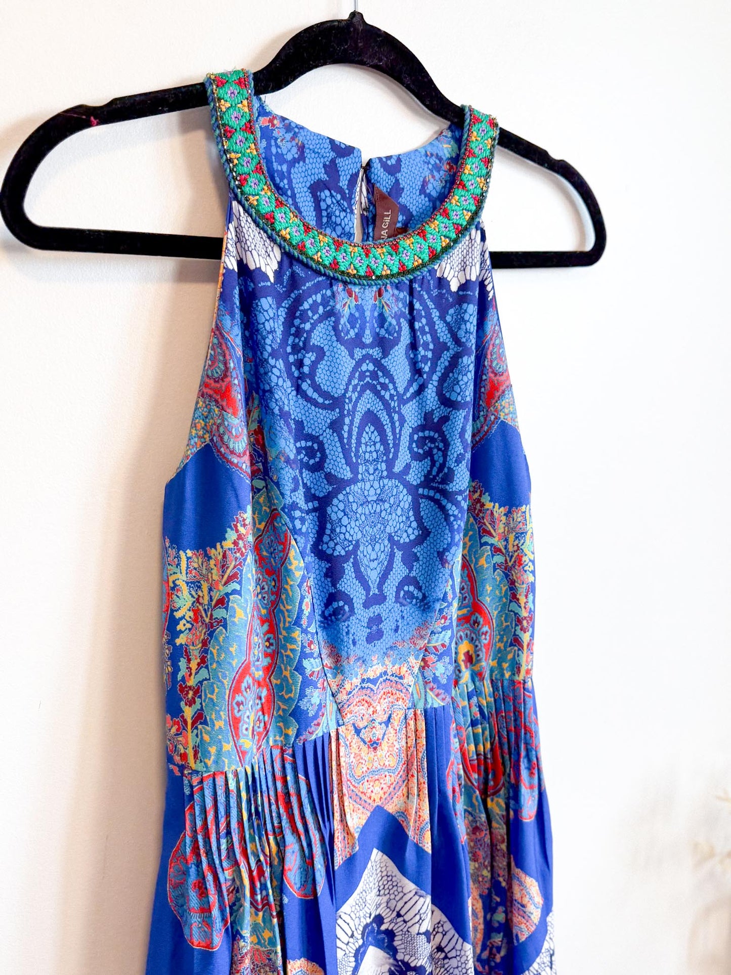 RANNA GILL Embroidered Halter Midi Dress (Size S)