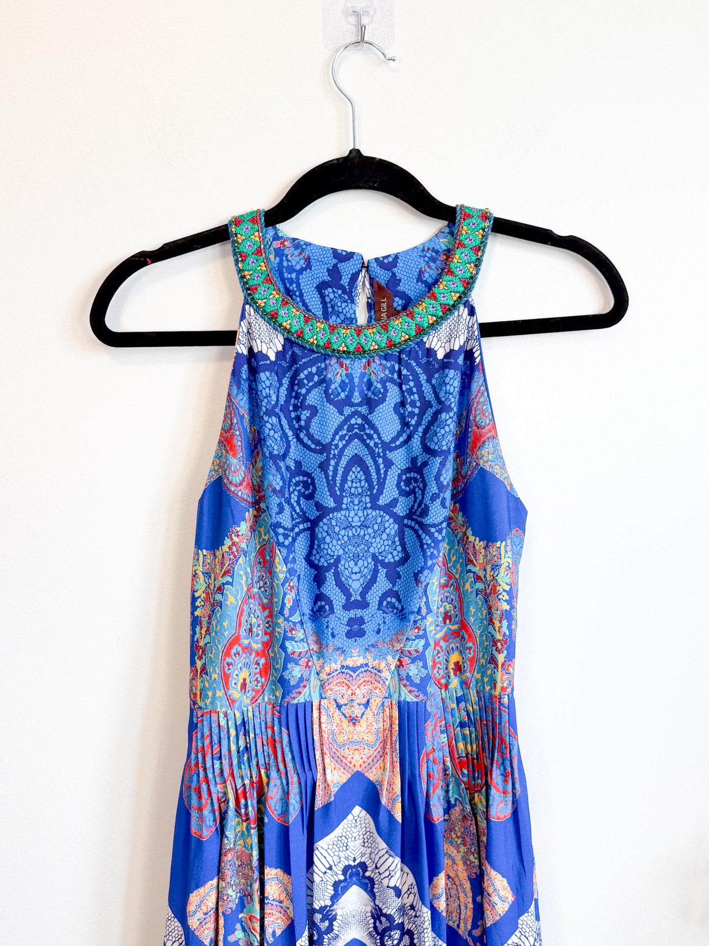 RANNA GILL Embroidered Halter Midi Dress (Size S)