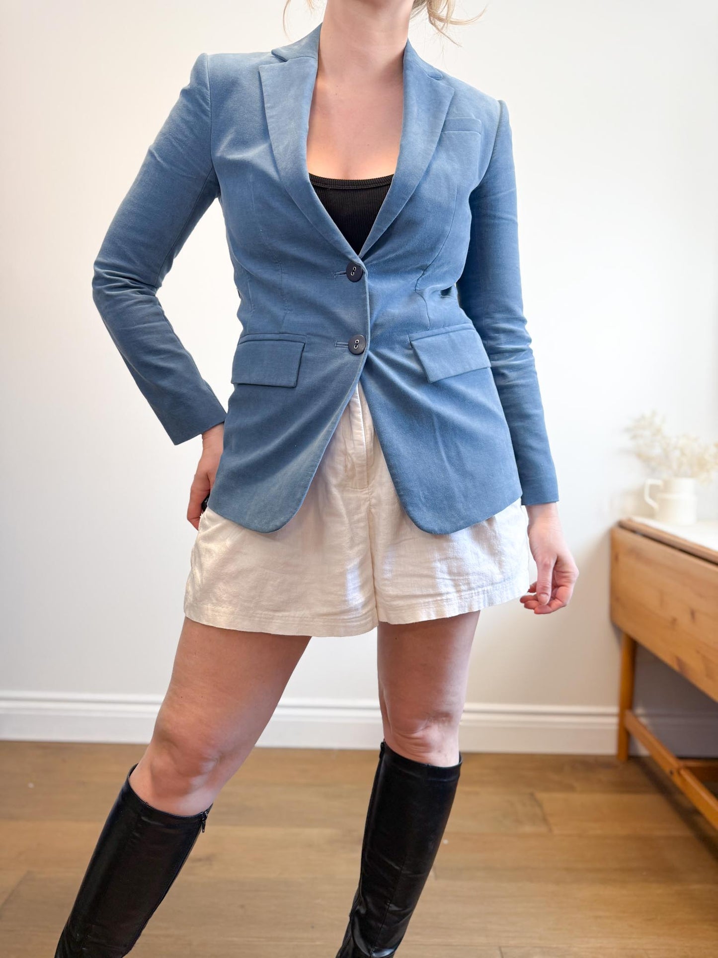 Tibi Designer Velvet Blazer in Blue (Size M)