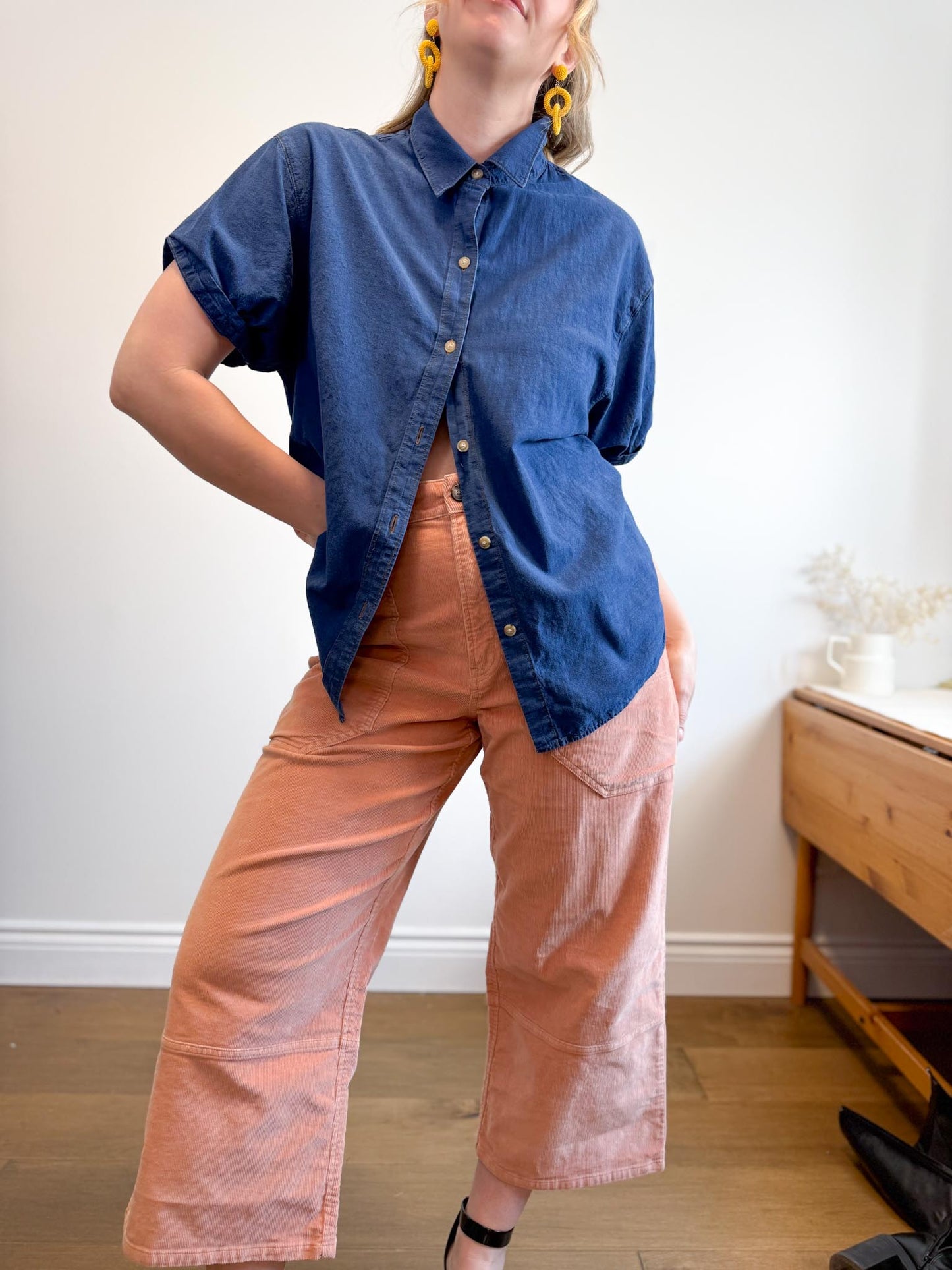 Denim Forum "The Jane Shirt" in Blue with Contrast Stitching (Size M)