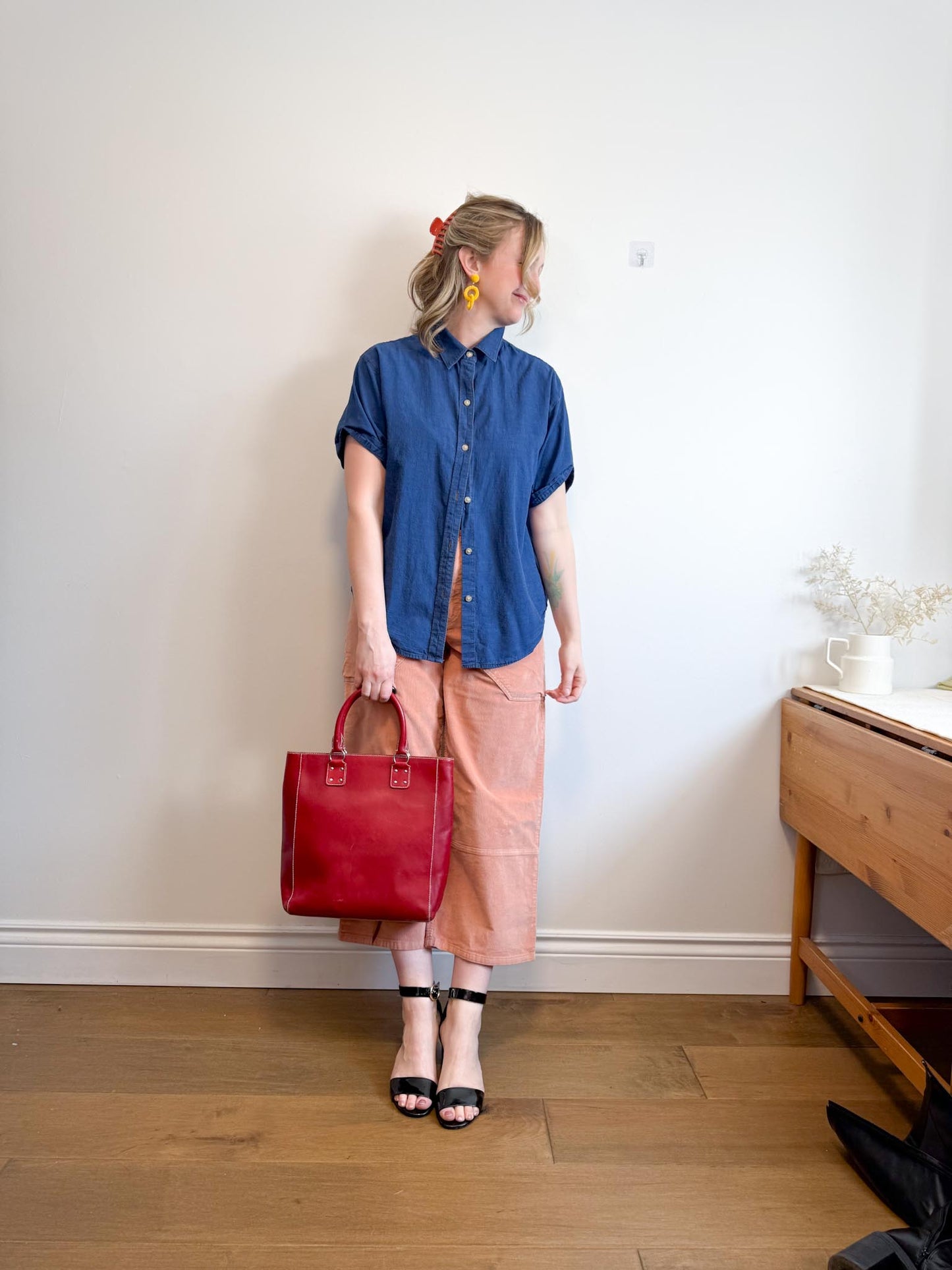 Denim Forum "The Jane Shirt" in Blue with Contrast Stitching (Size M)