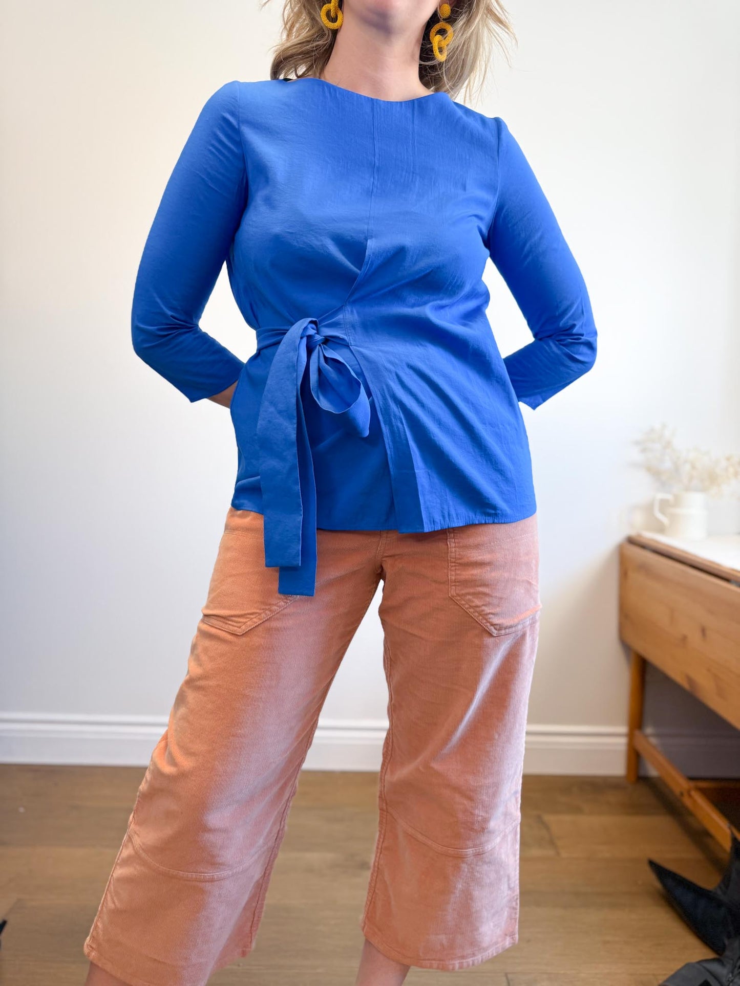 COS Wrap Style 3/4 Sleeve Blouse in Royal Blue (Size 8)